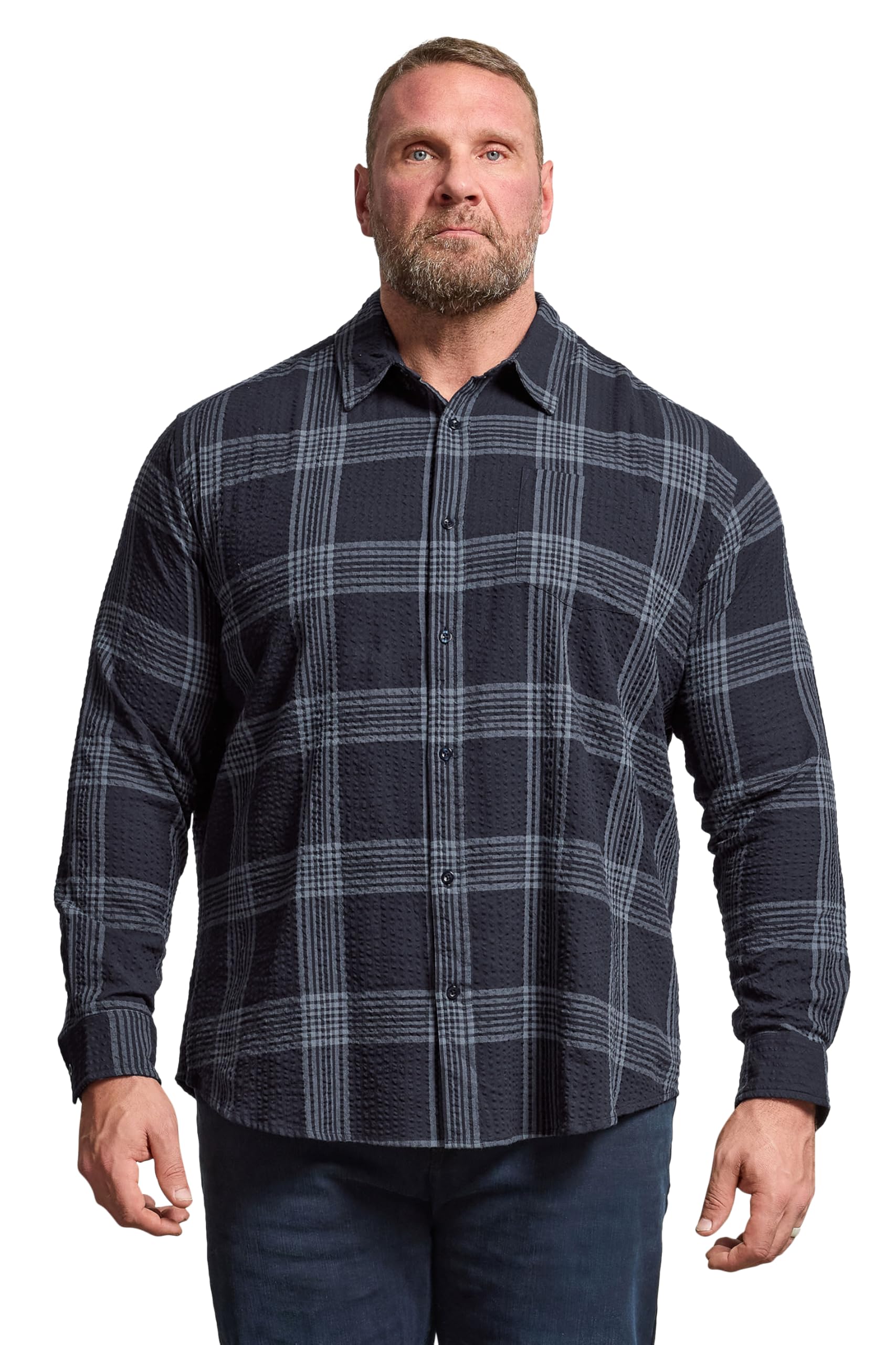 BadRhino Big & Tall Blue Textured Checked Shirt - Men's - Plus Size Curve
