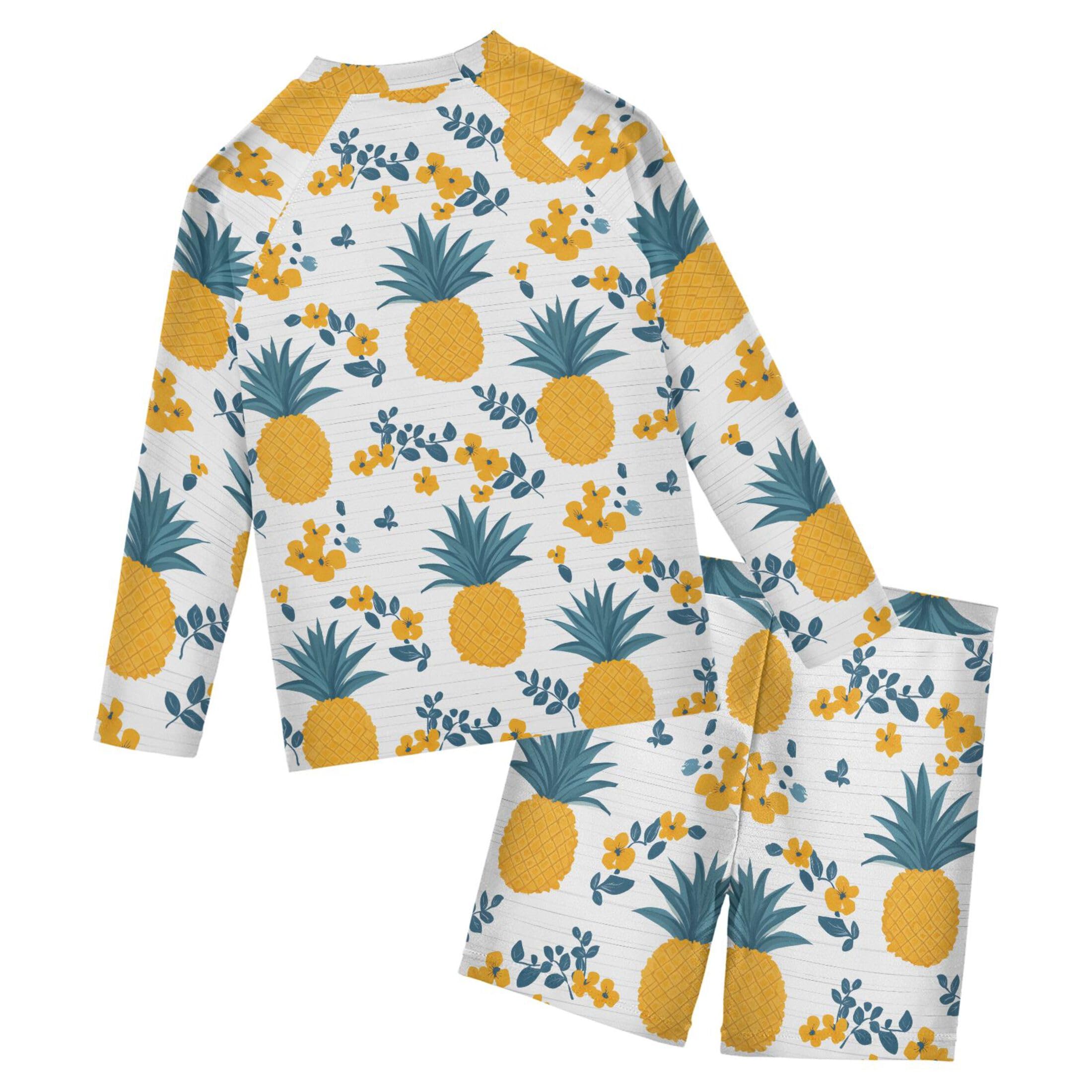 Pineapple Flowers Fruit Toddlers and Baby Boys' Swimsuit Trunk and Rashguard Set B0403652