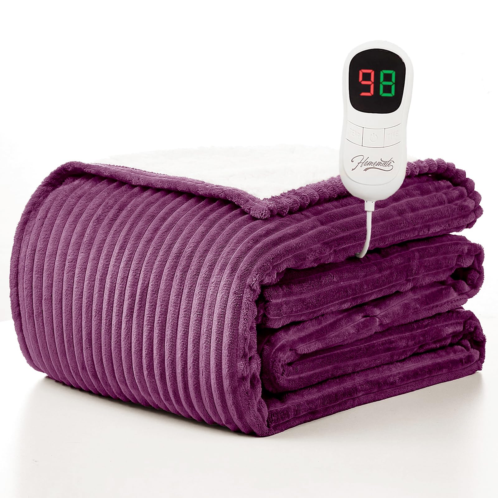 Photo 1 of Homemate Heated Blanket Electric Throw - 50"x60" Heating Blanket Throw 1/2/4/6/8 Hours Auto-Off 10 Heat Levels Over-Heat Protection Soft Flannel Sherpa ETL Certification