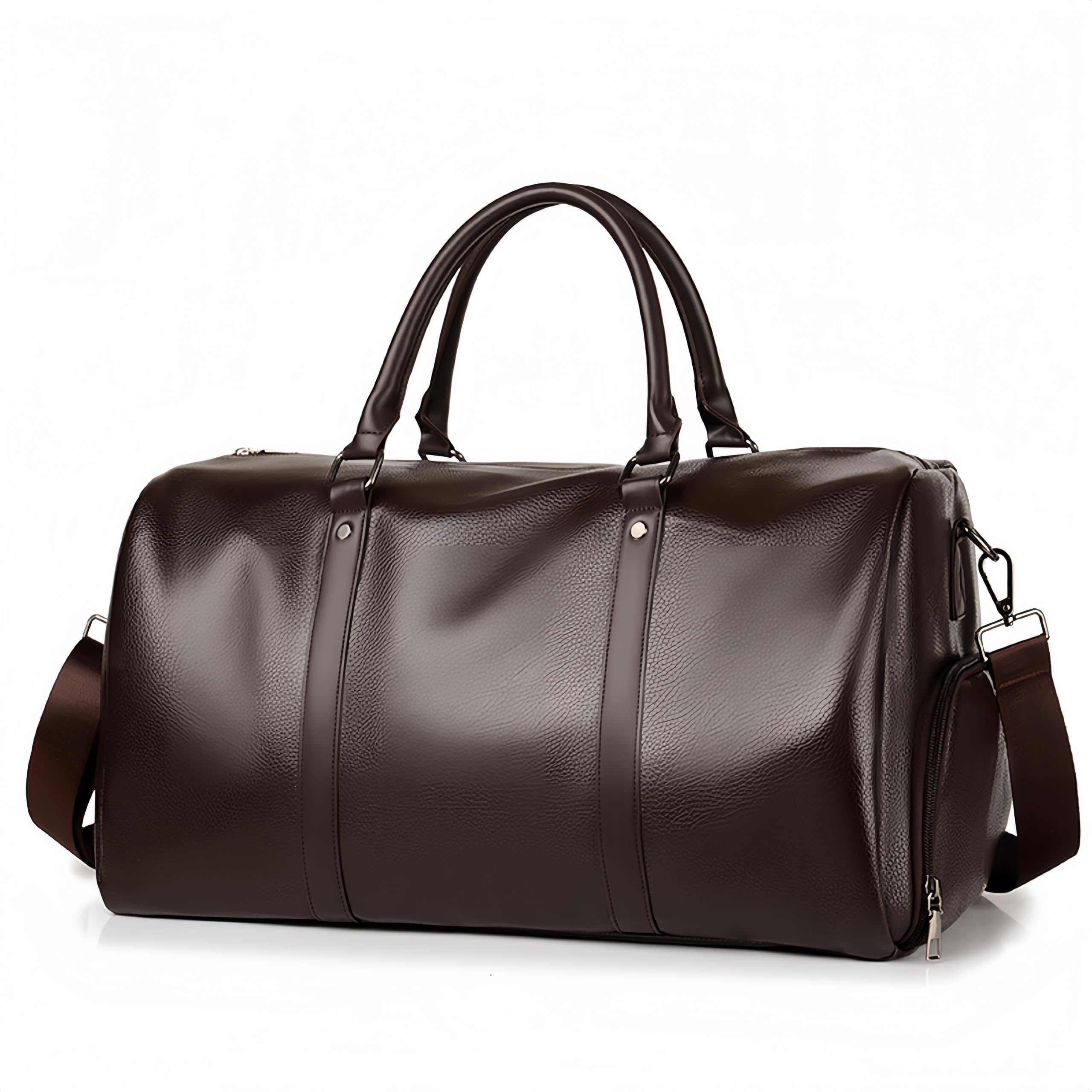 Bolsa de viaje de cuero trenzado, bolsa de viaje para fin de semana, bolsa de viaje de cuero impermeable, con correas para el hombro, marrón (Brown-1), Bolsa de viaje