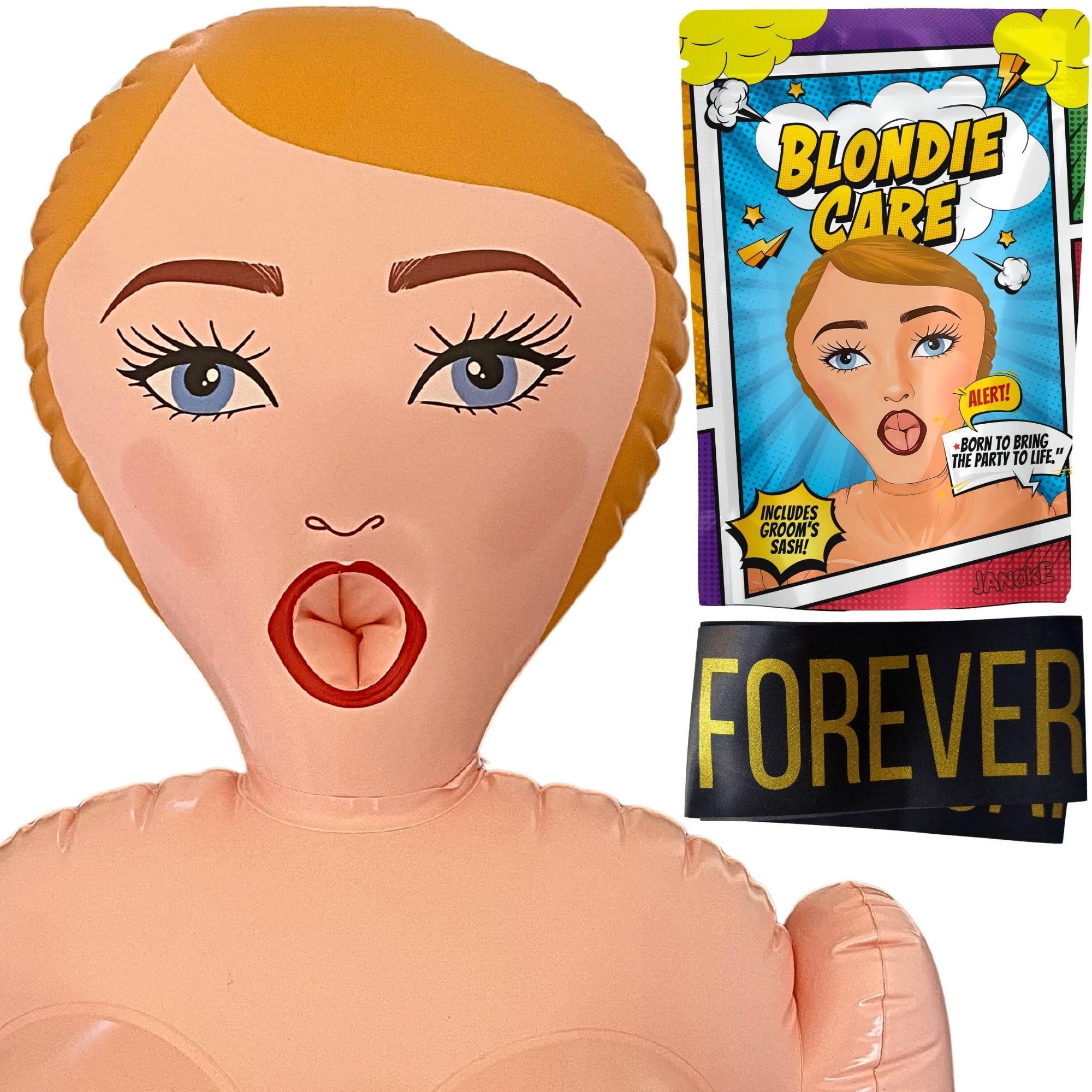 Aufblasbare Display Figur mit Bräutigam Schärpe - Junggesellenabschied Dekorationen - Bachelorette Party Dekor - Gag Geschenk - Neuheit Aufblasbare Figur 60 Zoll - Blondi Care