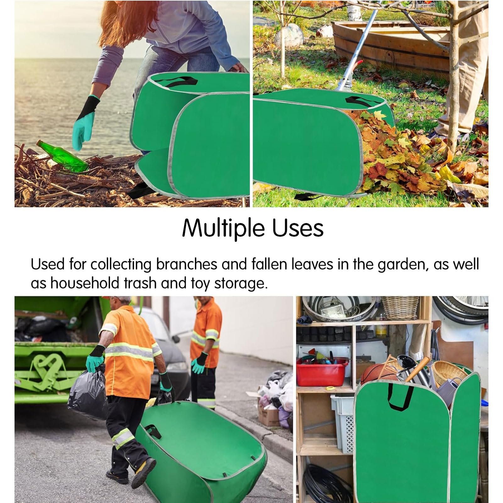 3X Bolsas para Hojas,Bolsas de Basura de jardín,80 galones,con 4 Asas,Resistentes al Agua,Resistente a Los Rayos UV,Reutilizables,Plegables,para residuos de jardín,césped,Hojas