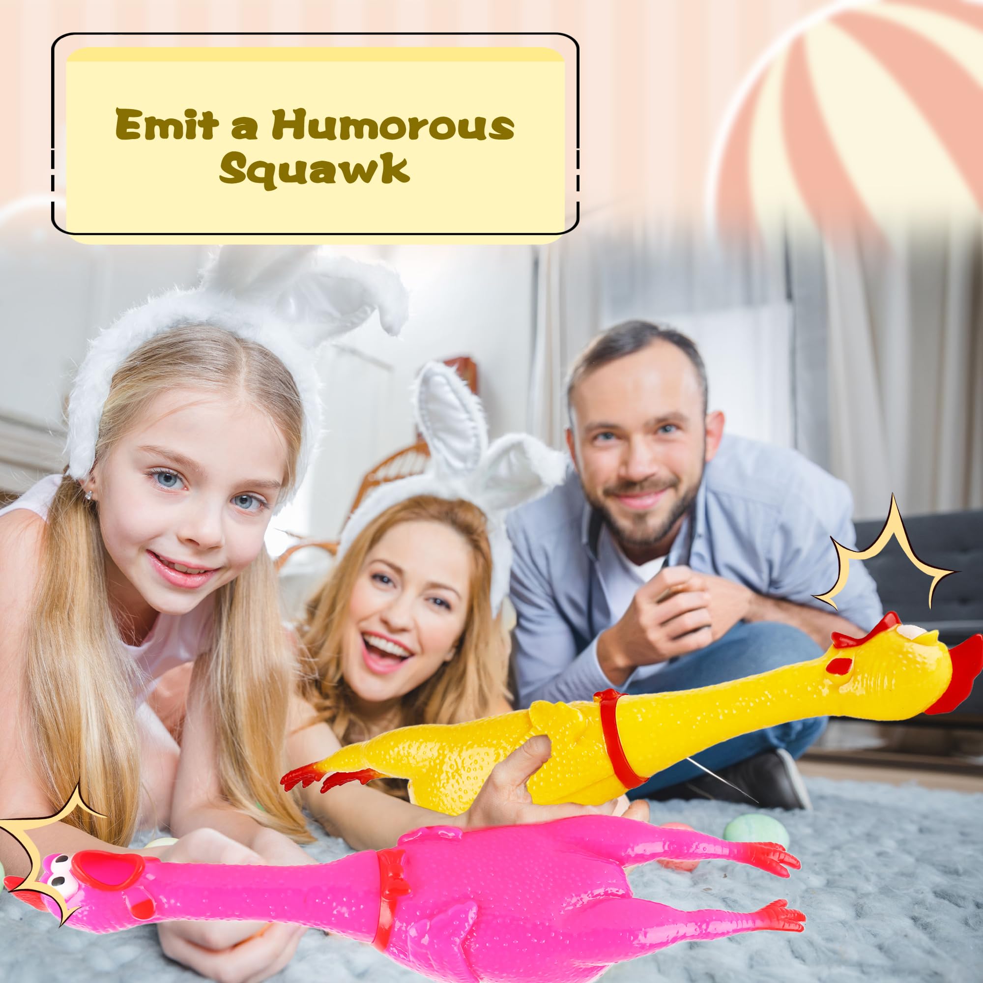 2 Pack 22 Inch Crazy Huge Squeeze Screaming Rubber Chicken Yellow Squawking Chicken Rubber Squeaky Chick Toy for Kids Adults Dogs Pets Prank Novelty Toy (Color Set 2) - Image 4