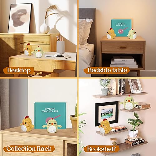 Miniatura 7 de VIVIDOX Paquete de 2 kits de ganchillo para principiantes, adultos y niños con hilo fácil de 3.5 pulgadas de alto, juego de inicio de ganchillo de