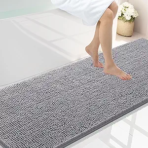 Smiry Luxury Chenille Bathroom Rugs 70x24, Extra Soft and Absorbent Shaggy Bath Mat, Machine Washable, Non-Slip Plush Carpet Runner for Tub, Shower, and Floor, Home Decor Accessories, Grey