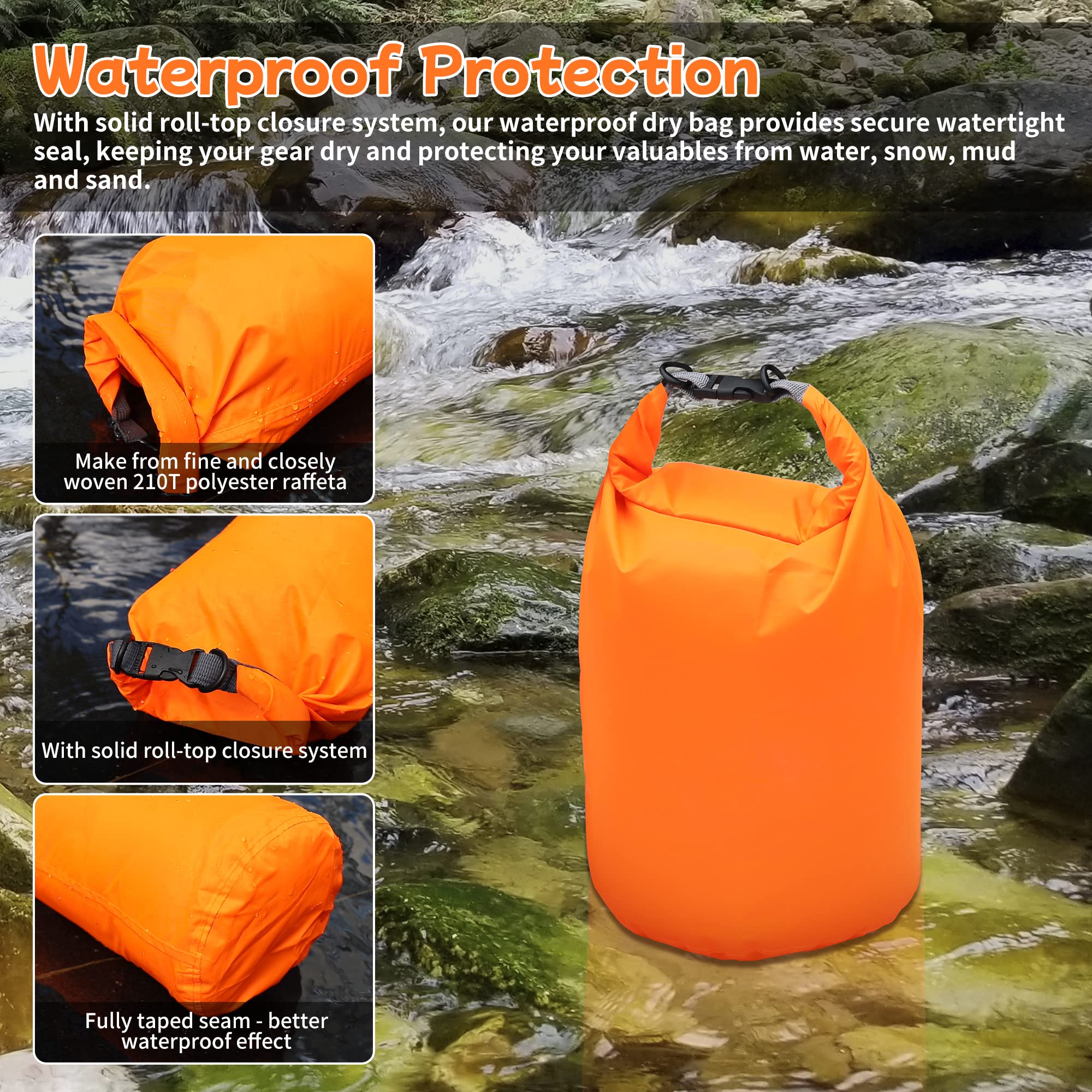 Desoto Confezione da 2 sacchetti impermeabili da 10 l/20 l/40 l/70 l, leggeri e portatili, per mantenere l'attrezzatura asciutta pulita, per kayak, palestra, escursionismo, nuoto, campeggio (verde, 20