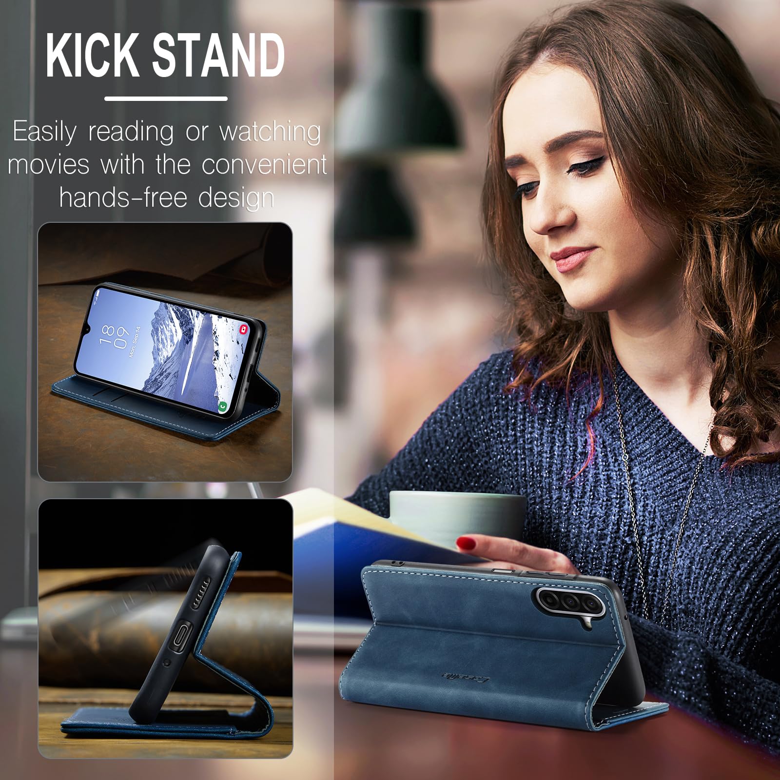 Azororo Cover per Samsung Galaxy A56 5G, Premium PU Pelle Custodia, Magnetica Carta Fessura Portafoglio Case, Flip Cavalletto Custodia per Samsung Galaxy A56- Blu