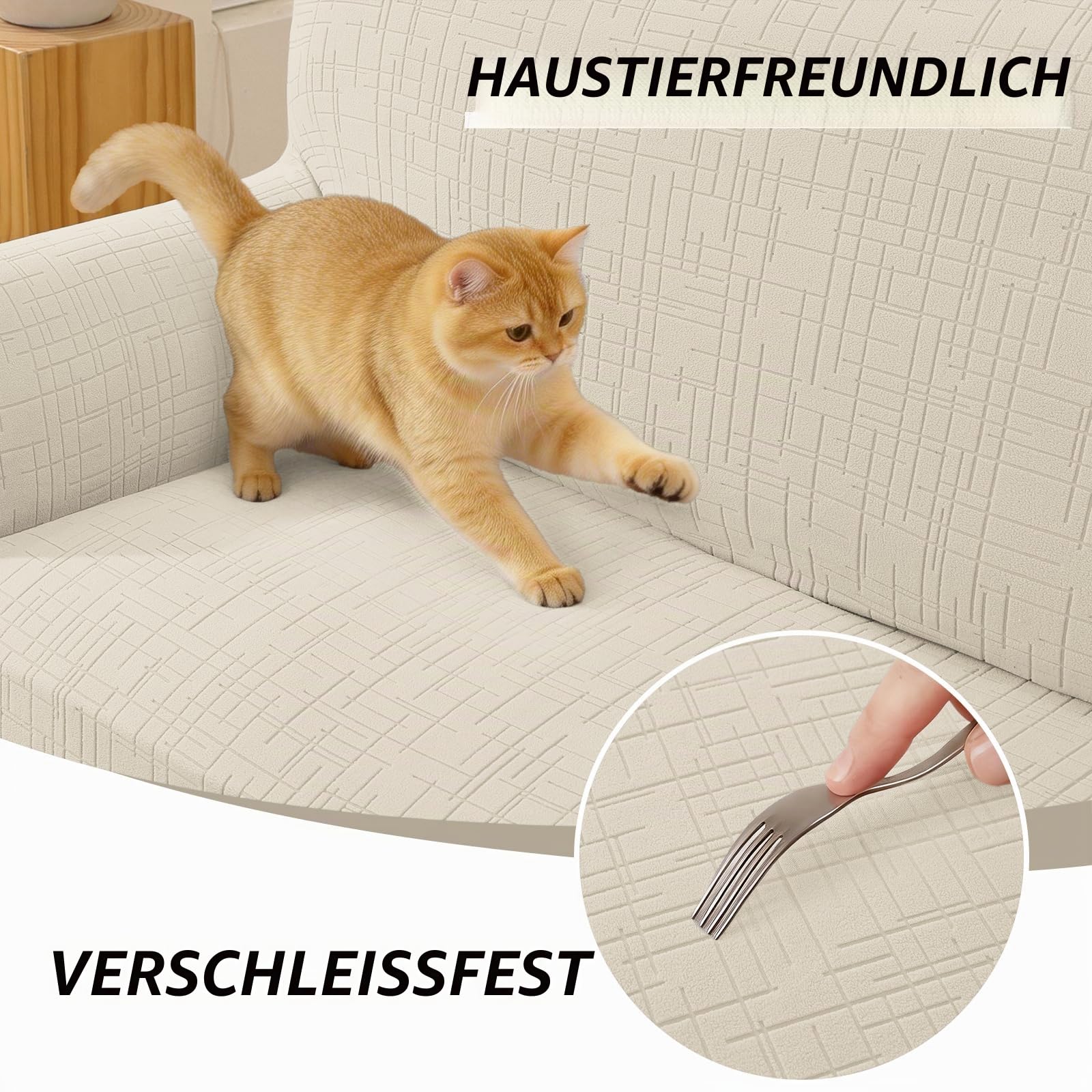 YSTELLAA Sofa Überzug 3 Sitzer Stretch, Kratzfester Sofabezug rutschfest Mit Armlehne, Universal Couch Überzug Dicke, Sofa Cover Waschbare, Für Wohnzimmer, Beige