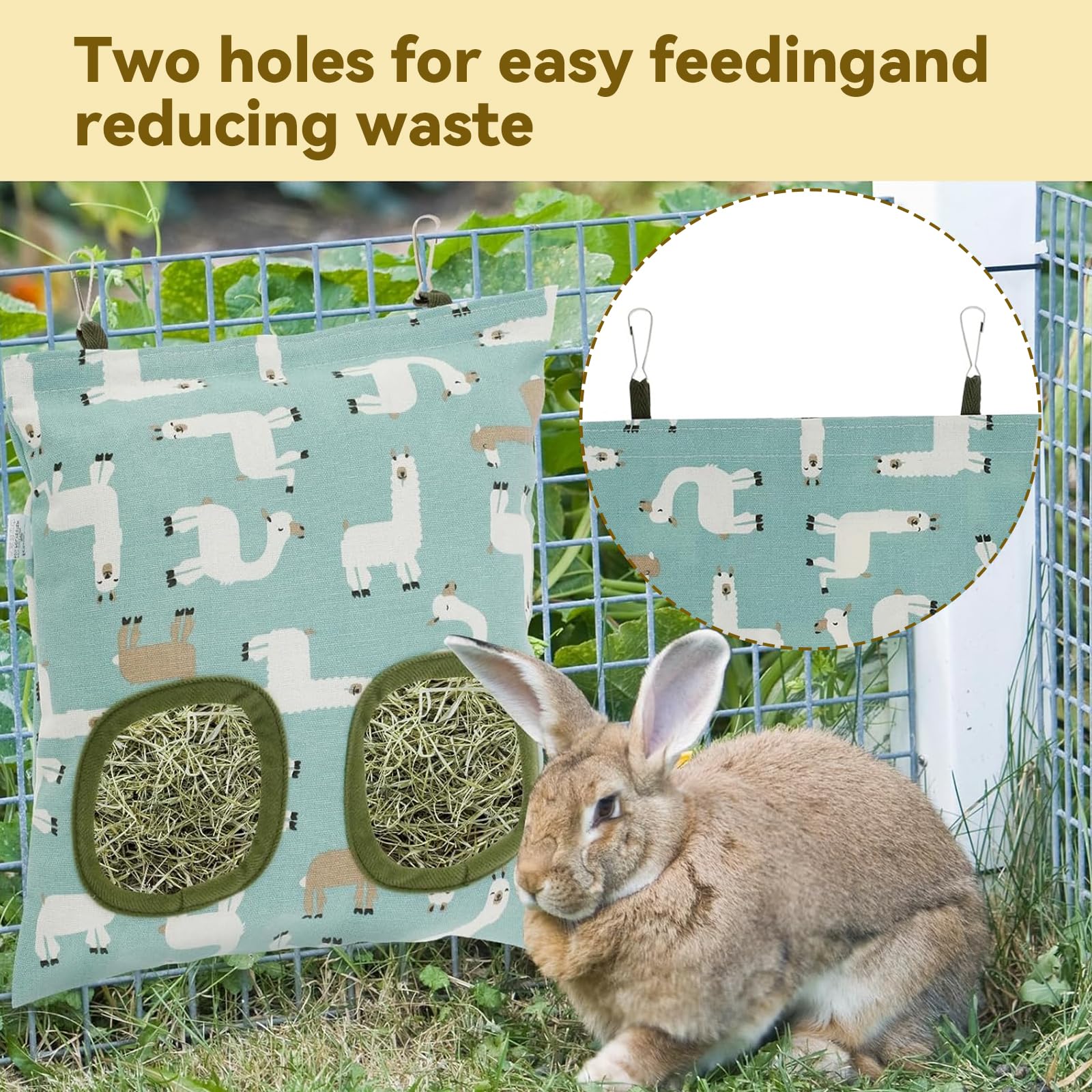 Sac à Foin Lapin Ratelier Suspendu Coton Lin 35.5x24.5 cm avec 2 Trous pour Cochon d'Inde Chinchilla Hamster