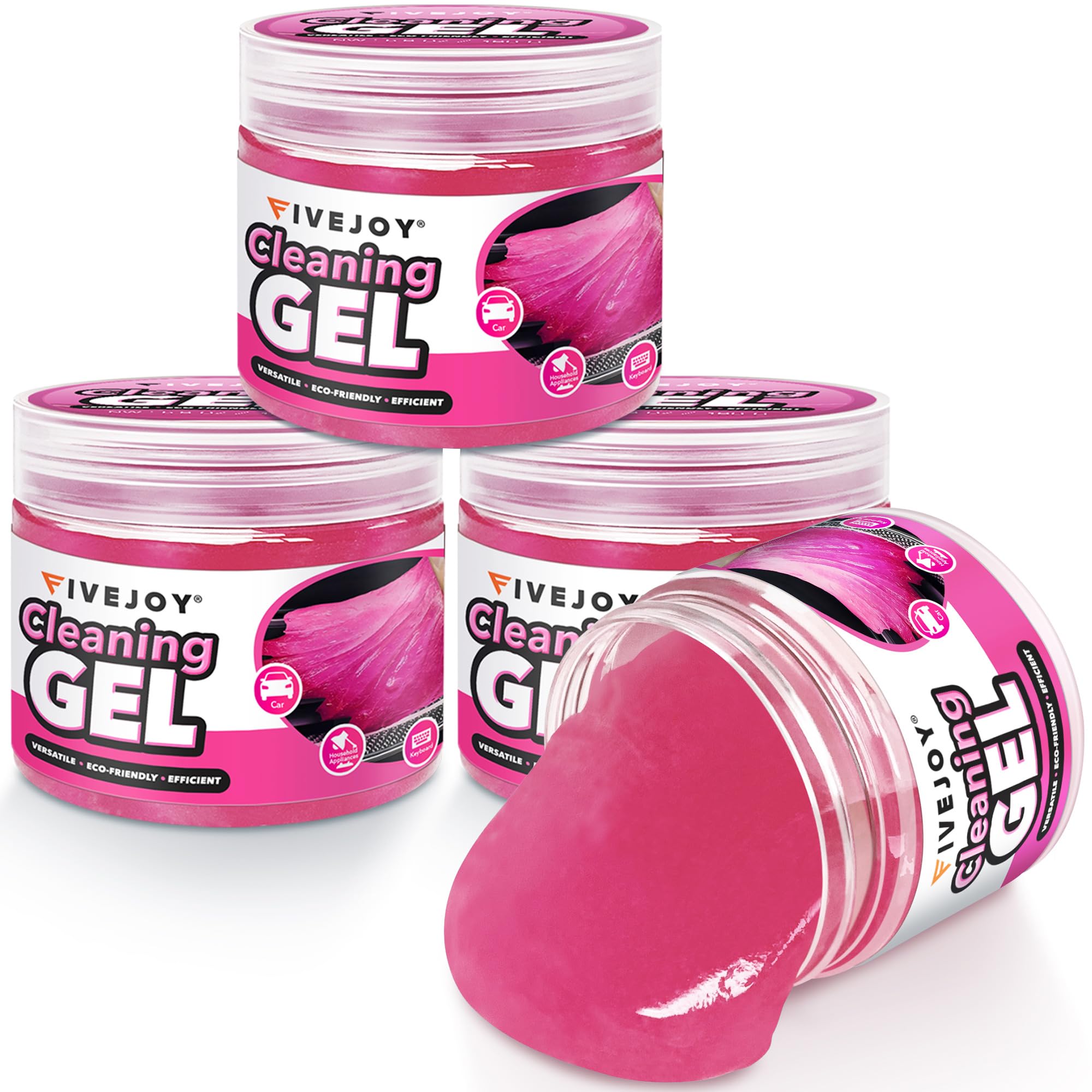 FiveJoy 4Pack Car Cleaning Gel, Car Gel for Cleaning for Interior, Reusable & Durable Detailing Tools, Dust Cleaner Gel for Keyboard Vent Cleaner Pink