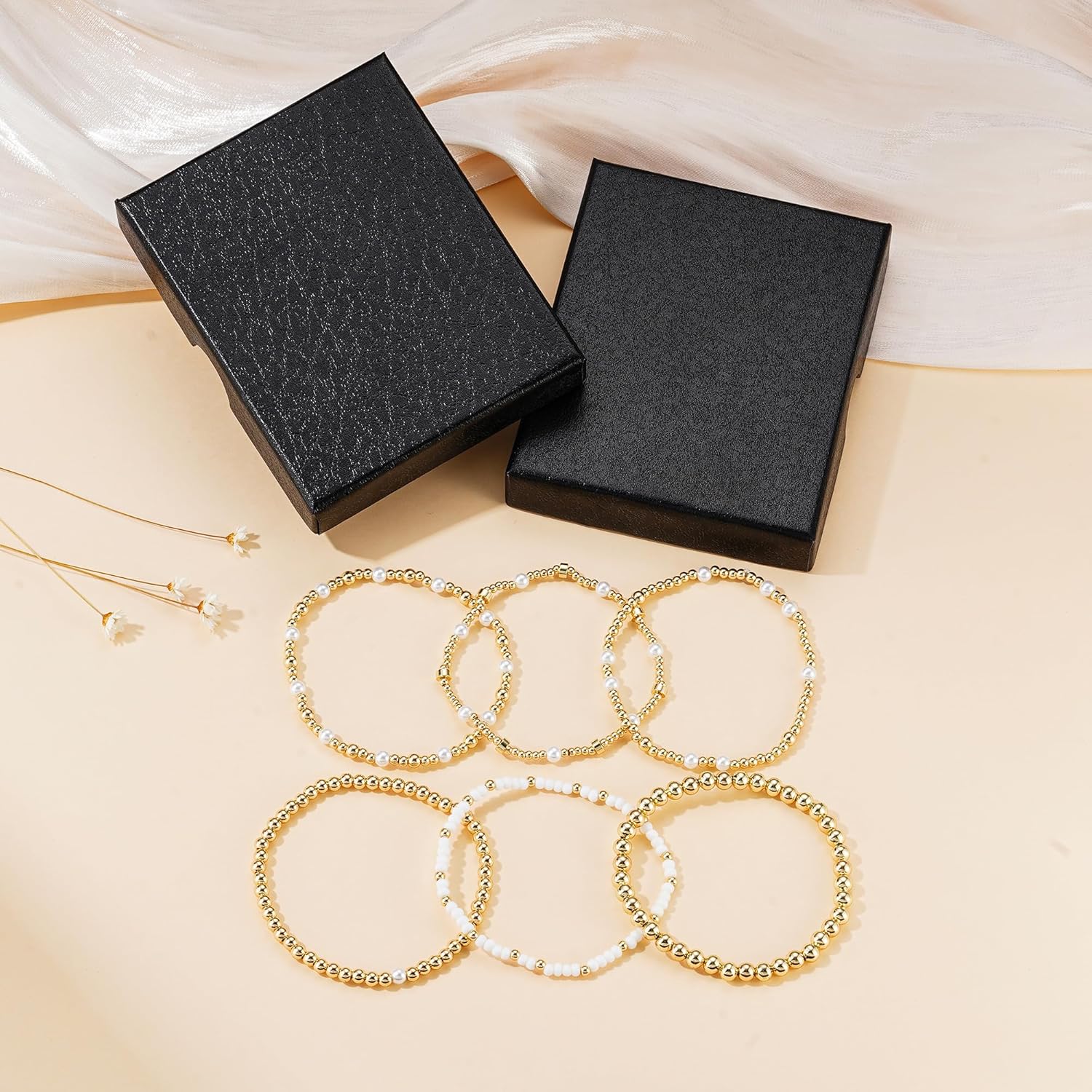 Turandoss Gold Beaded Bracelets for Women Girls - Dainty 14K Gold Plated Turquoise Cross Bead Bracelet Pearl Bracelets Set for Women Heishi Clay Beaded Bracelet Jewelry Gifts for Her - Image 7