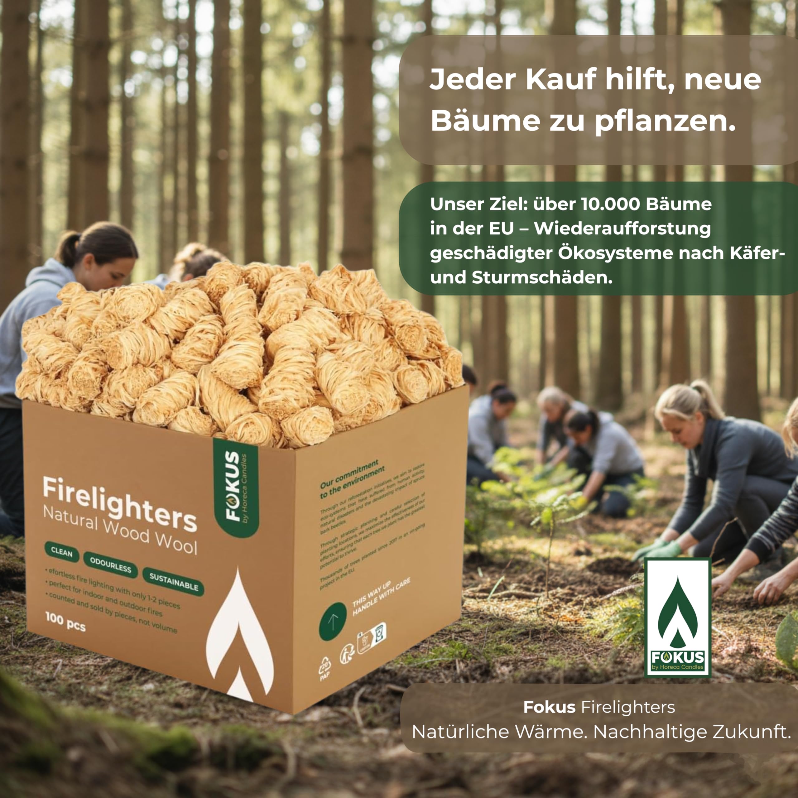 HORECA CANDLES Holzwolle Anzünder - 1000 Große Öko Feueranzünder & Anzündhilfe aus natürlicher Holzwolle - Geruchlos & Rauchfrei - Für Kamin, Grill, Ofen & Pizzaofen - Wasserfest & Nachhaltig