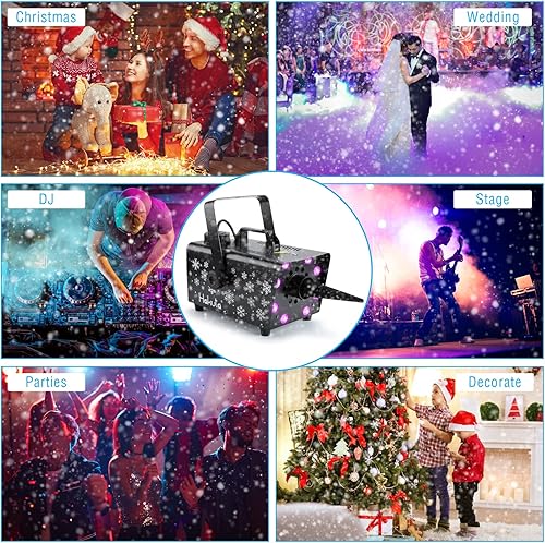 Vista 12 de Hakuta Máquina de nieve mejorada de 800 W con 8 luces LED RGB, proyección LED y 2 controles remotos inalámbricos, perfecta para Navidad, Halloween
