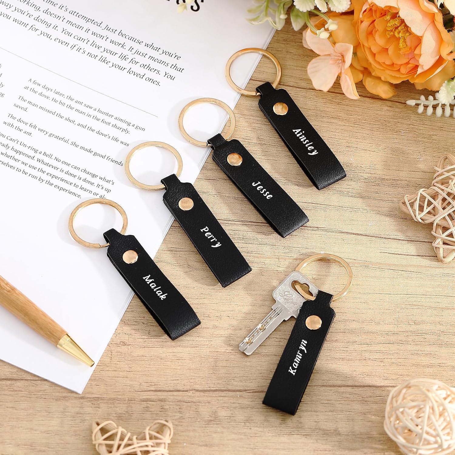 PU Leather Keychain Blanks Bulk Laser Engraving Blanks Keychain Kit with Key Rings for DIY Key Chains Craft