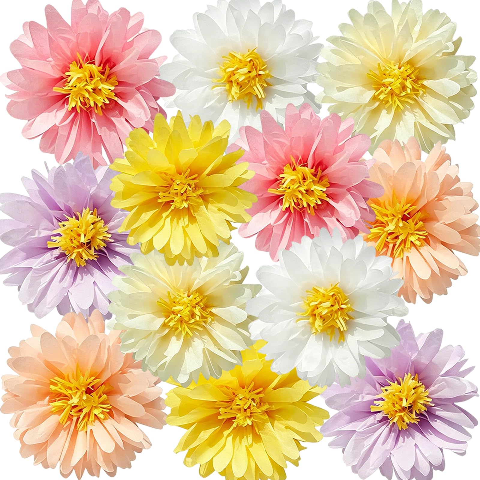 12Pcs Daisy Paper Flower Poms， 7.84 Inch Large Tissue Flower Spring Pink Fans Decorations for Wall Backdrop Baby Shower Garden Wedding Tea Party Decor