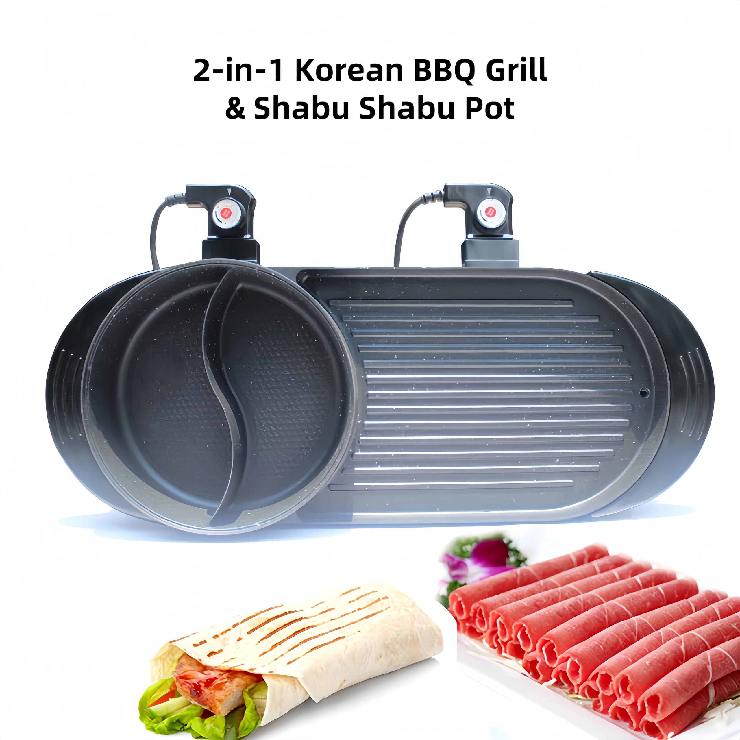 Hot Pot with Grill, 2000W Electric Smokeless Indoor Grill and Hot Pot, 2-in-1 Korean BBQ Grill and Shabu Shabu Pot with Separate Temperature Control, Hot Pot with Divider Non-Stick