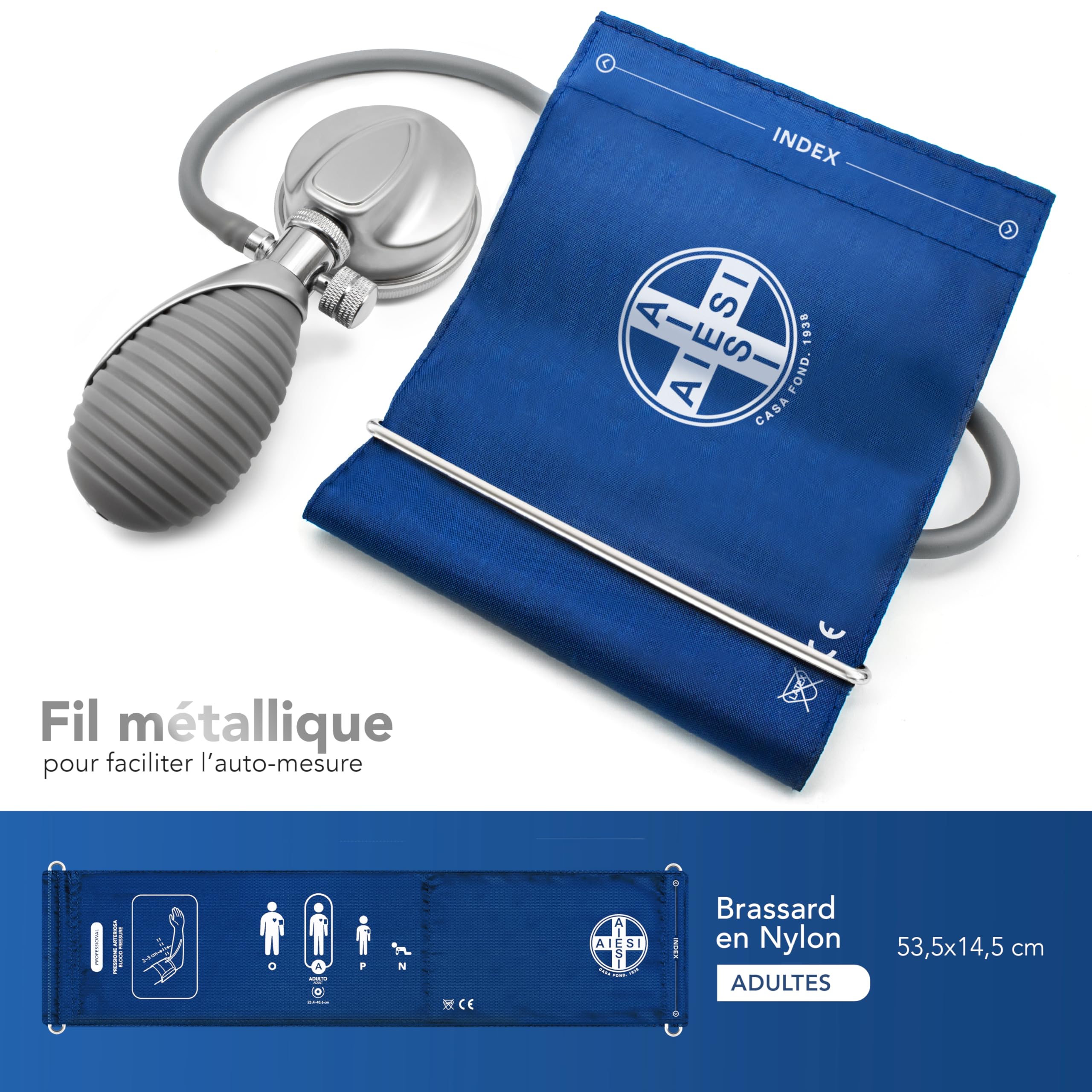 AIESI® Tensiomètre Manuel avec Stéthoscope Manomètre Mécanique sans mercure modèle A7, pour adultes, Garantie 24 mois