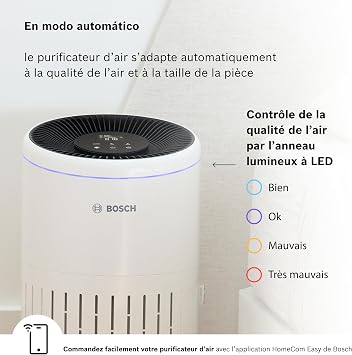 Bosch Air 4000i akıllı hava temizleyici – 62,5 m² kapsama alanı – Zararlı maddelerin%99'undan fazlasını etkili bir şekilde filtreler - Oto/Uyku modu (< 25 dB(A)) - CADR: 300 m³/sa - Ekran ve uygulama