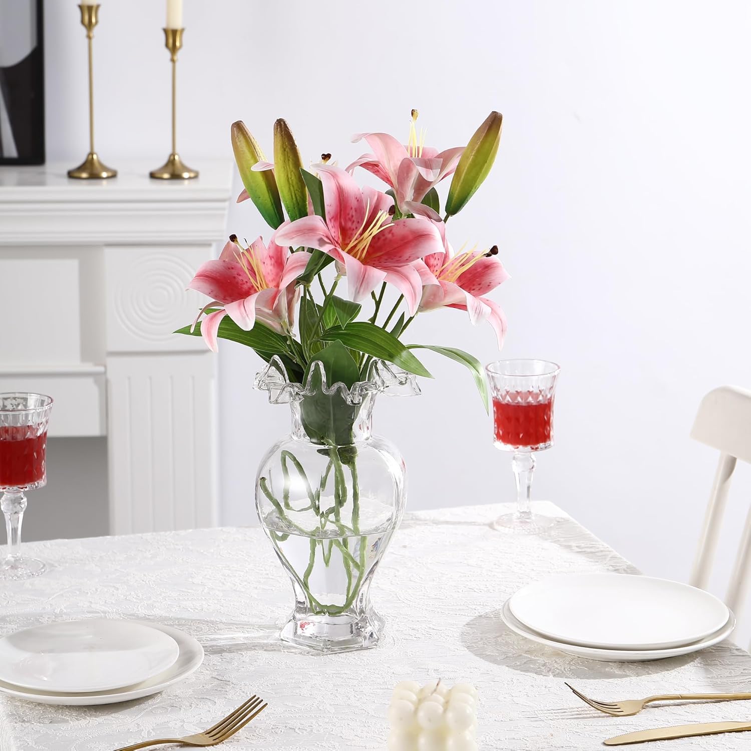 Large Glass Vase, Clear Vase for Flowers, Flower Vases for Bouquet, Glass Flower Vases for Living Room, Dining Table, Shelf, Wedding, Office, Coffee Table, 9.5 Inches - Image 5