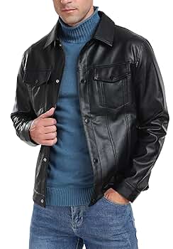 soerte カバーオール Stand collar leather Men's Youth Fashion Fuax Leather Zpper Stand Collar