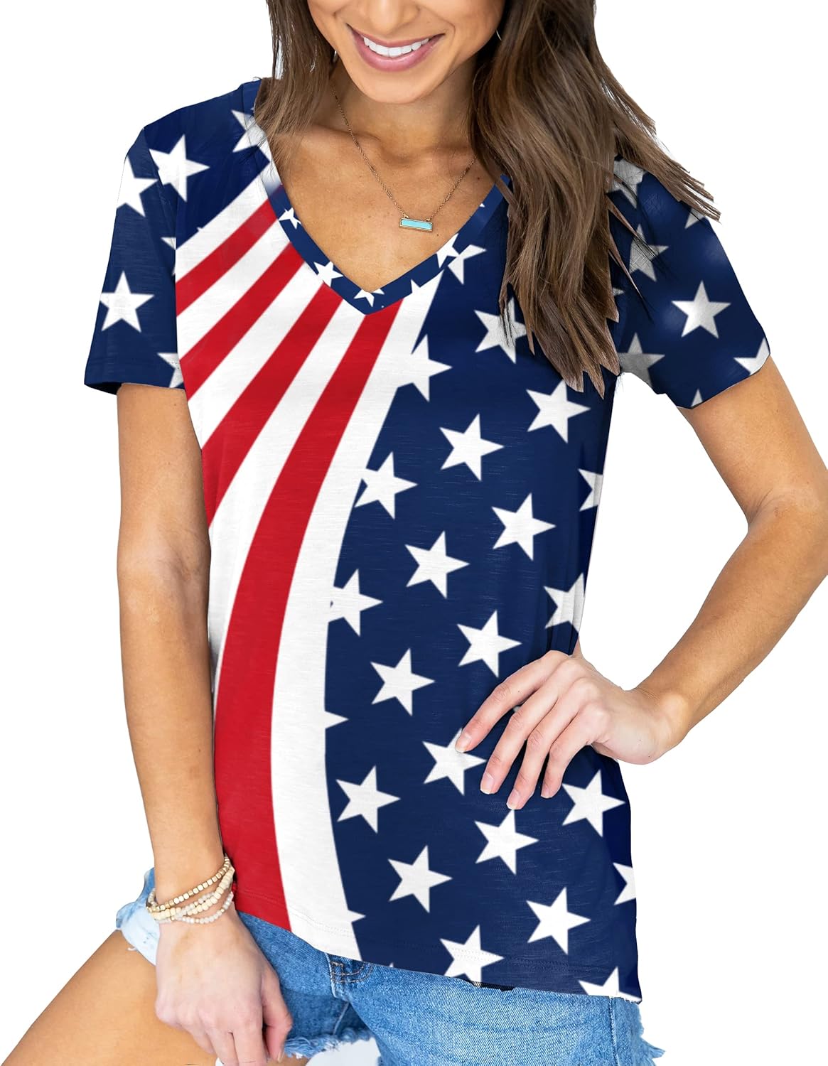 Deerose Mardi Gras Womens Short Sleeve Shirt V-Neck Fleur De Lis Tops - Image 5