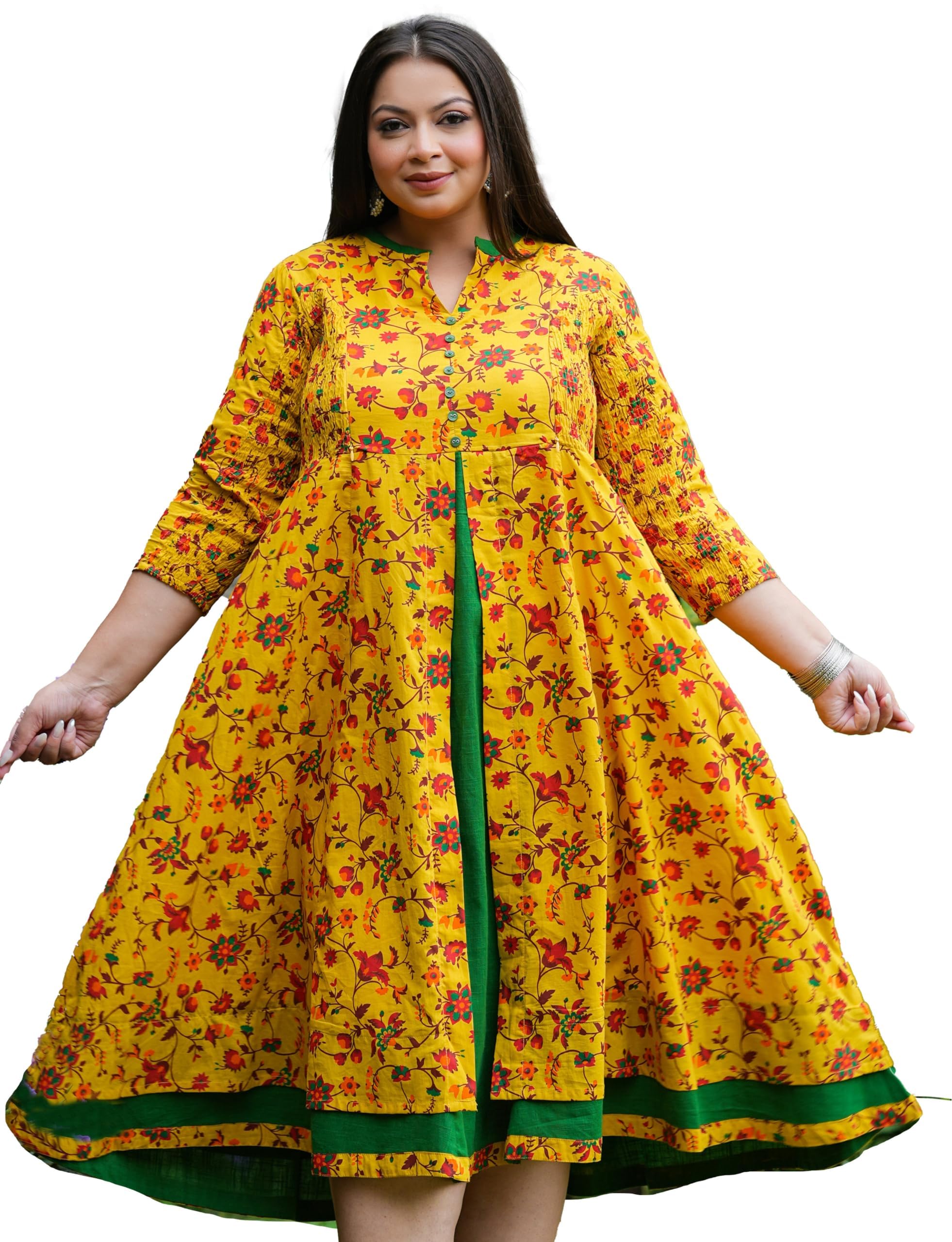 ikrass Women Cotton Regular Fit Stretchable Maternity Wear Floral Printed Anarkali Maxi Dress-picture-11