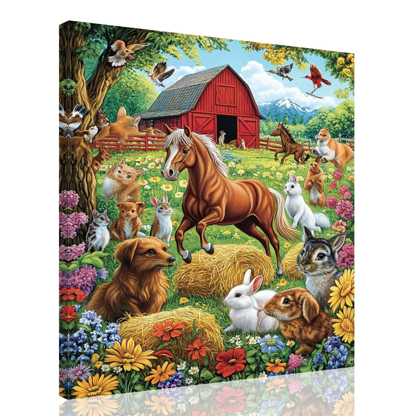 Malowanie numerami dla dorosłych gospodarstwo rolnicze malowanie numerami z ramą 90 x 120 cm, malowanie zwierząt według numerów z farbami i pędzlami, DIY zestawy do malowania olejnego, prezent do