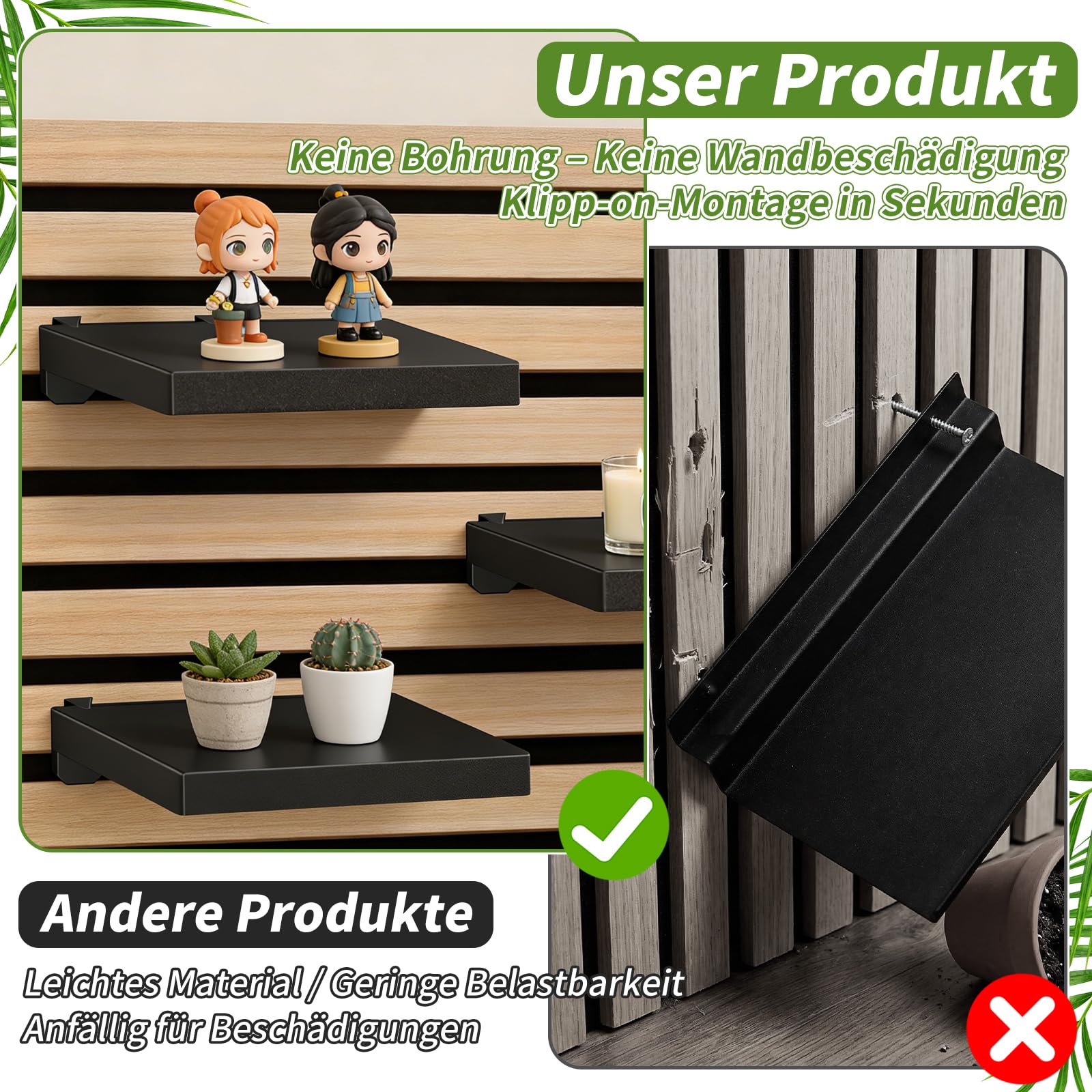 Meetory Étagère pour panneaux acoustiques - 2 pièces accessoires Panneaux acoustiques sans perçage Organisateur mural Étagère pour lattes Panneaux muraux Étagère flottante Salon
