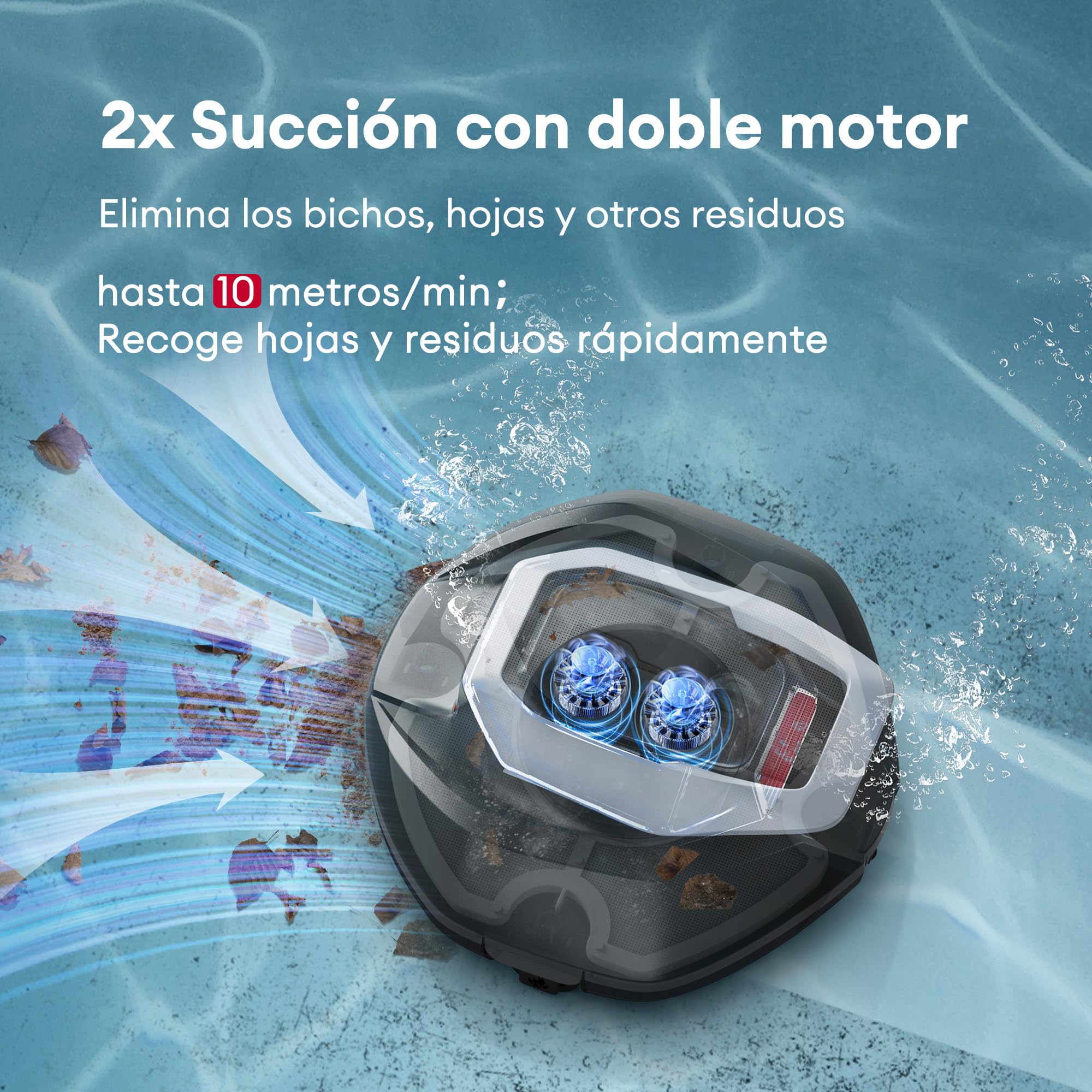Ultenic Robot Limpiafondos Piscina, 90Min, 80m², Recogida sin Poste, Estacionamiento Automático, Aspirador Piscina Fondos sin Cable con 2 Motores, 5200mAh, para Piscina Elevada y Enterrada