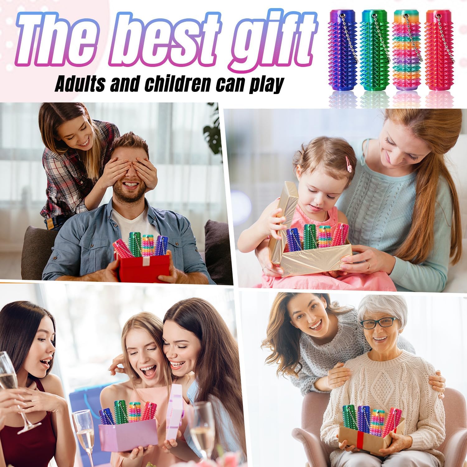 4 PCS Mini Ouchies Pain Fidget,Little Pocket Stress Fidget Toy for Adults,Pain Stim,3D Printed Spiky Grippie Stim Keychain,Sensory Toy for Stress Relief & Focus,Office Workers Novelty Gift