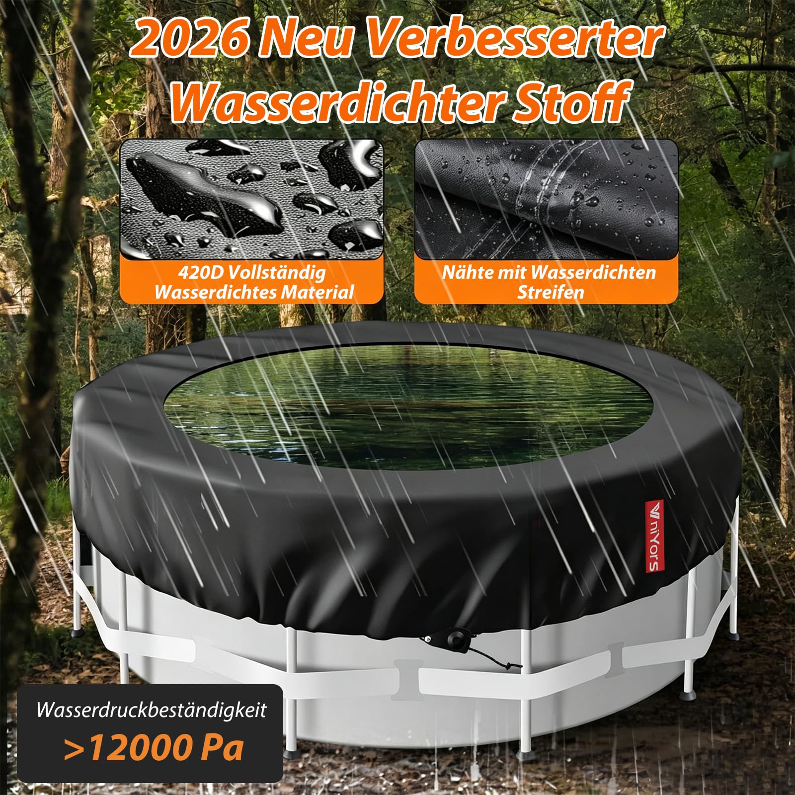 Copertura Invernale Piscina 366, Spessore Pesante 420D Pu Telo Copri Piscina, Anti-UV, Anti-Strappamento, Telo Copri Piscina Fuori Terra Con Corda Di Tiratura E Chiodi