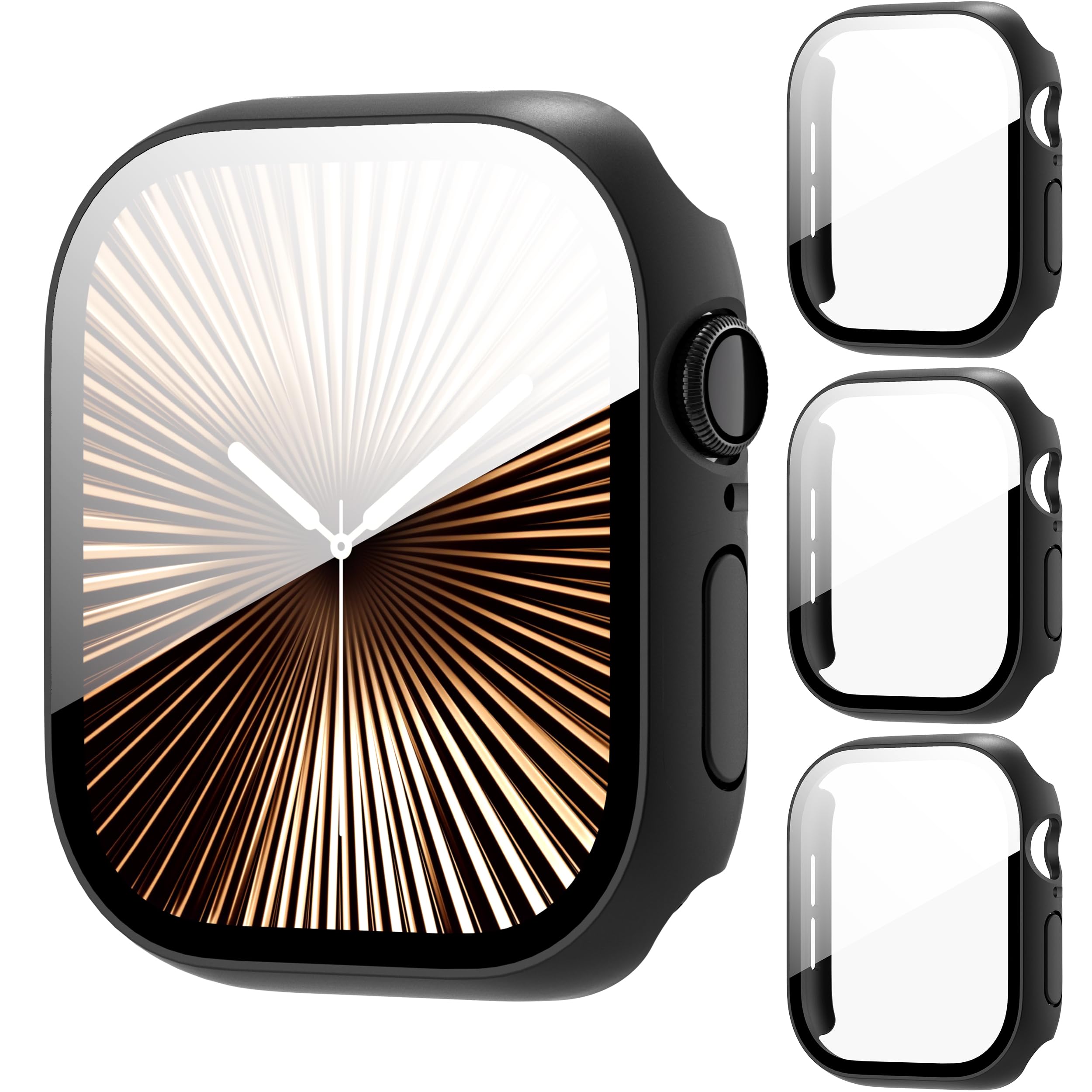 Paquete de 3 carcasas para Apple Watch Series 9, 8, 7, 1.772 in con protector de pantalla de vidrio templado 9H, sensible al tacto