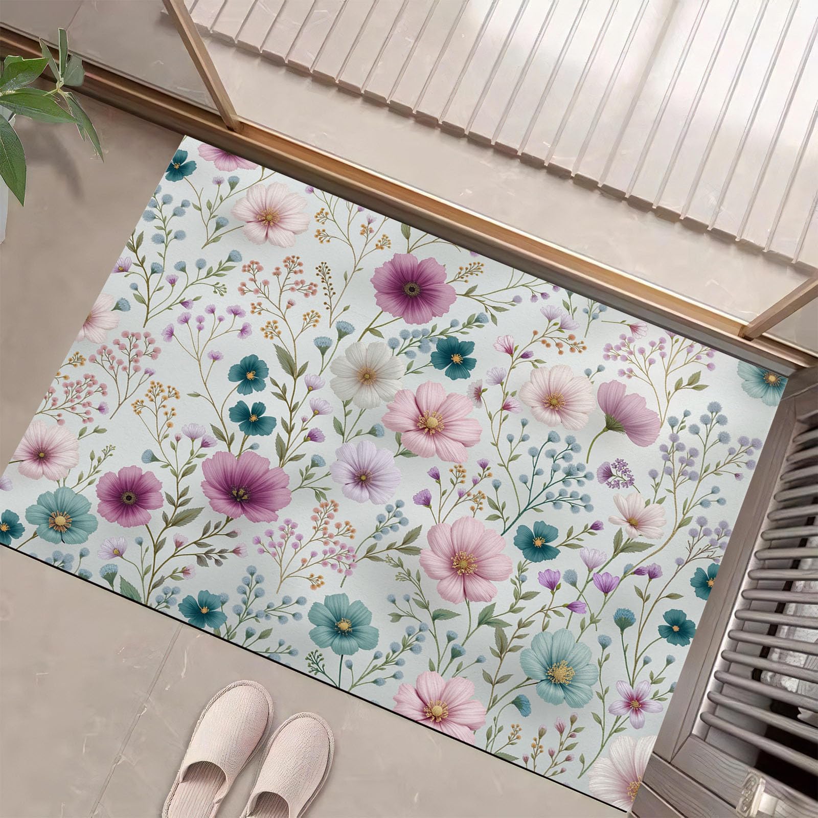Paillasson de propreté extérieur pour entrée aux fleurs 50x80