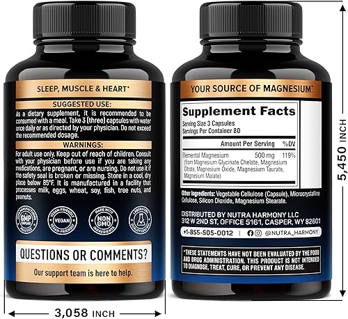 Miniatura 2 de Suplemento de magnesio - Complejo 5 en 1 de 500 mg  Glicinato  Citrato  Malato  Taurato  Óxido - Fabricado en Estados Unidos - Soporte para el