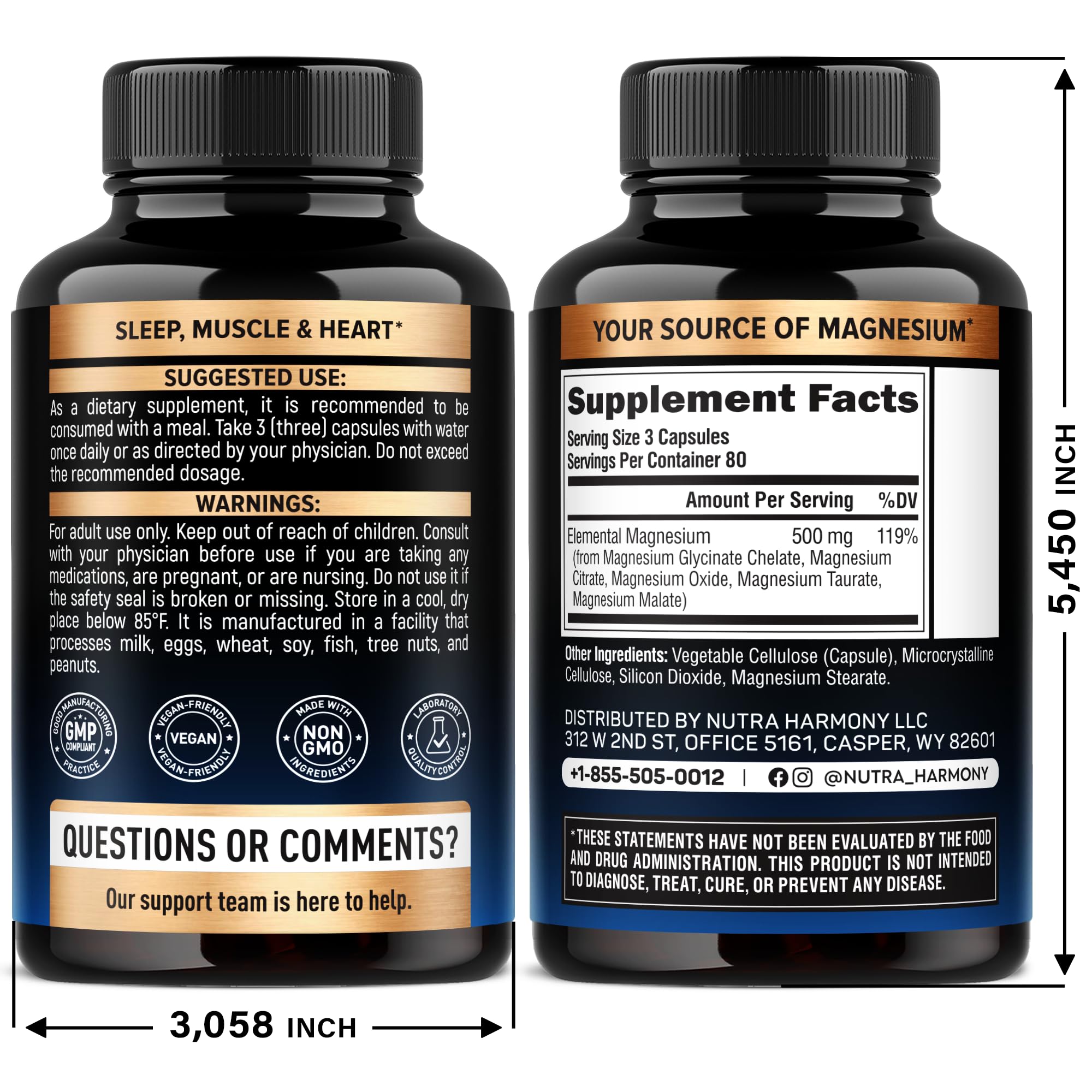 Magnesium Supplement - 5 in 1 Complex 500 mg | Glycinate | Citrate | Malate | Taurate | Oxide - Made in USA - Stress, Muscle & Heart Support - Vegan, Natural, Non-GMO - 240 Capsules