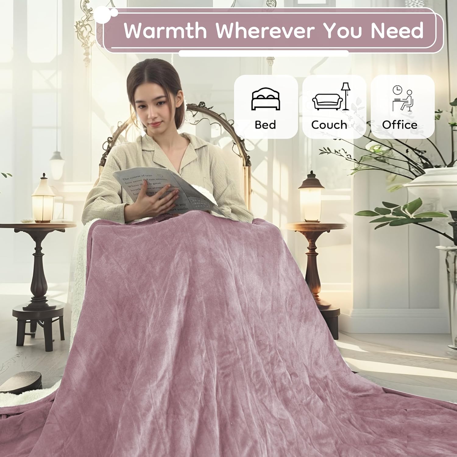 Electric Heated Blanket Full Size 72"x84", Dual-Sided Soft Flannel & Sherpa, LCD Display 10 Heat Settings with 1-12H Timer & Overnight Safe, Bed & Couch, Machine Washable, Purple - Image 4