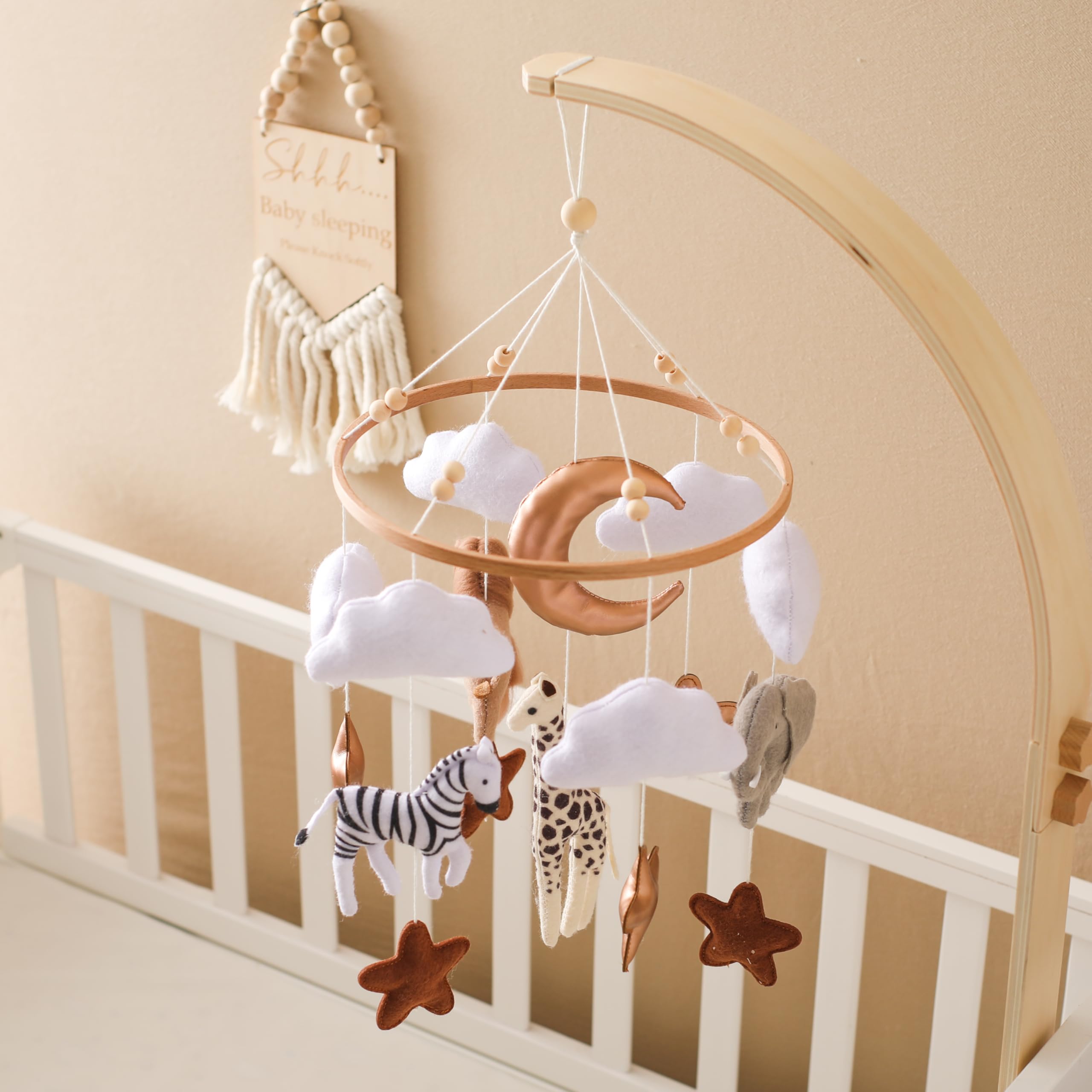 Safari - Giostrina per culla per bambini, realizzata a mano, in feltro, decorazione per la cameretta dei bambini e come regalo per la doccia