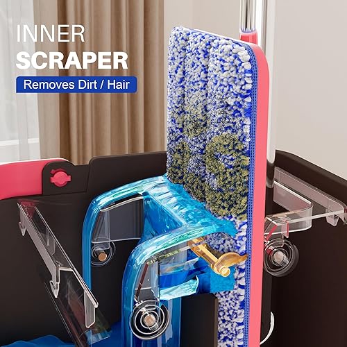 Miniatura 4 de JOYMOOP Sistema de trapeador plano y cubo de microfibra, trapeadores para limpieza de suelos y limpiador de paredes, madera dura, azulejos, Negro,