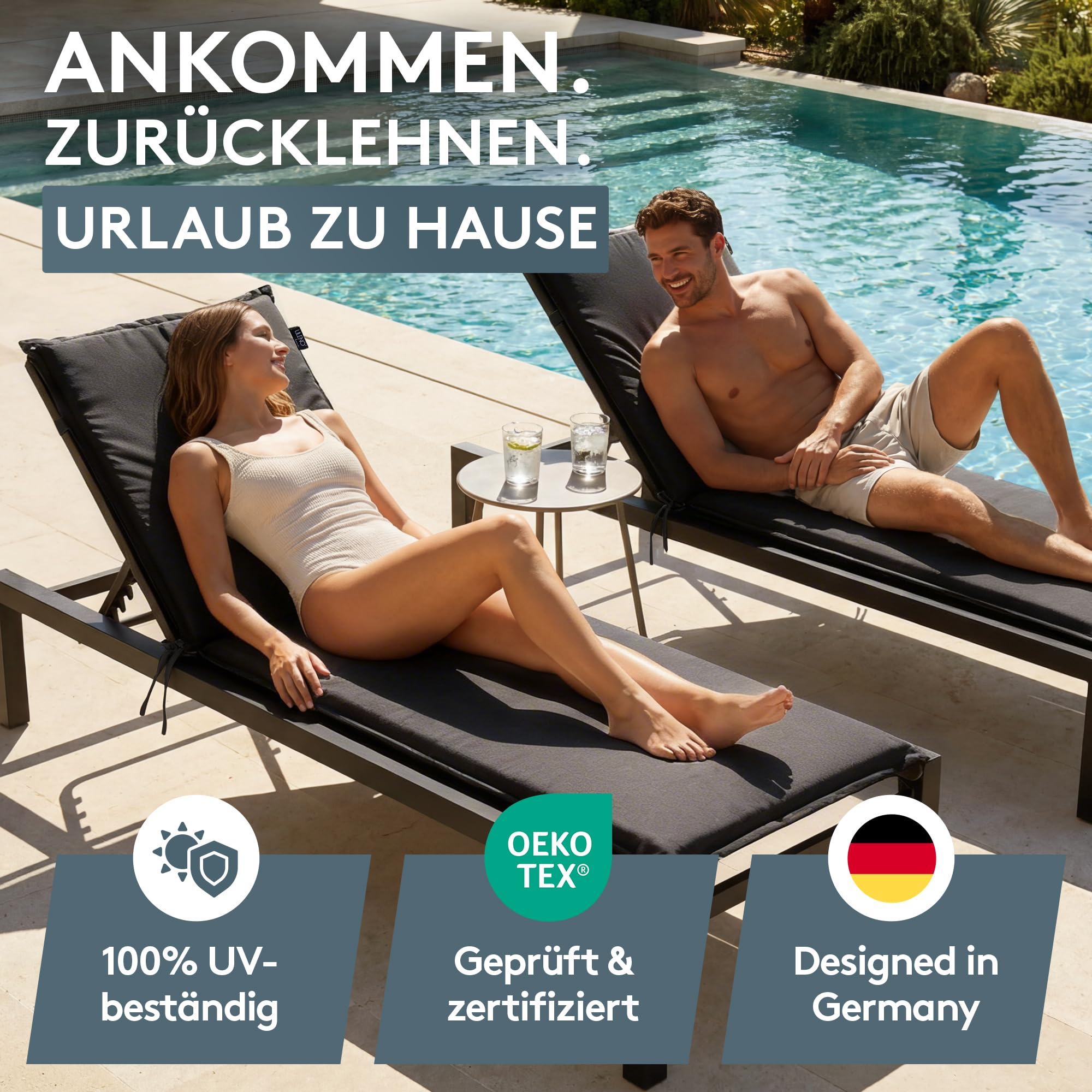 LILENO HOME Anthrazit Gartenliegen Auflage als 2er Set - Rollliege (188x60x5cm) MIA