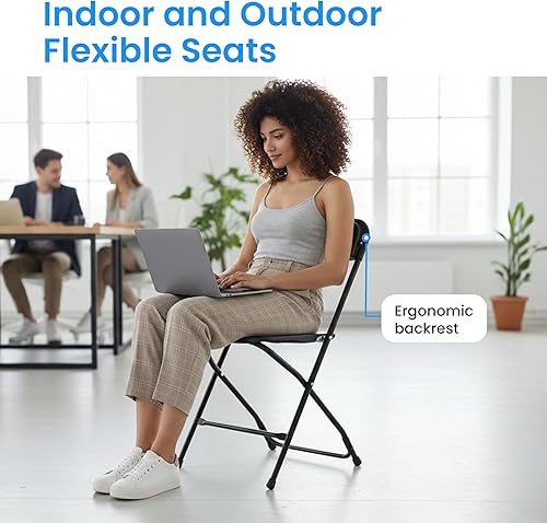 Miniatura 6 de HealSmart Paquete de 10 sillas plegables para interiores y exteriores, silla plegable de plástico negro, asiento estable comercial apilable