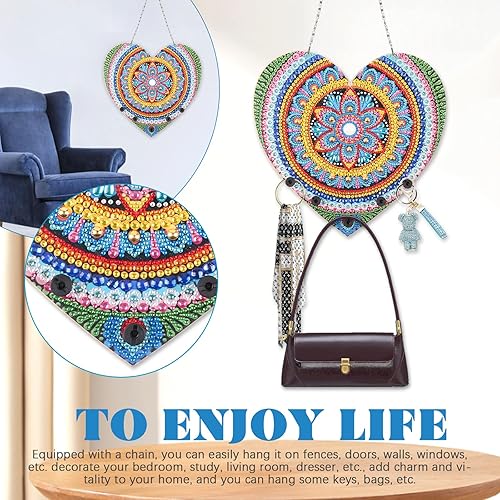 Miniatura 4 de MVVMTOP Kits de pintura de diamantes para colgar llaves para pared, soporte para llaves de pintura de diamante para decoración de pared, estante de