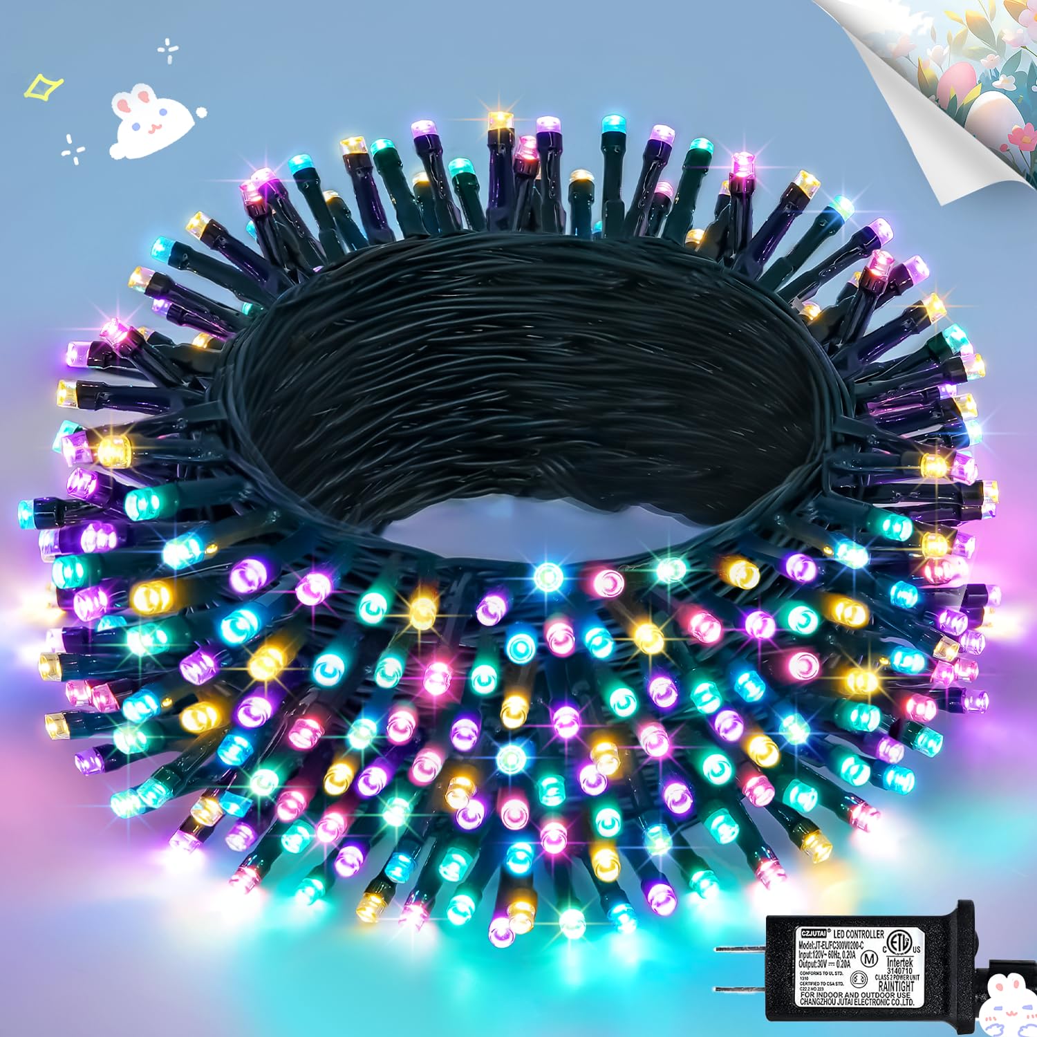 JMEXSUSS 200 LED 66ft Easter Lights String Green Wire, Pastel String Lights Plug in for Spring Bedroom Window Tree Room Outdoor Indoor Party for