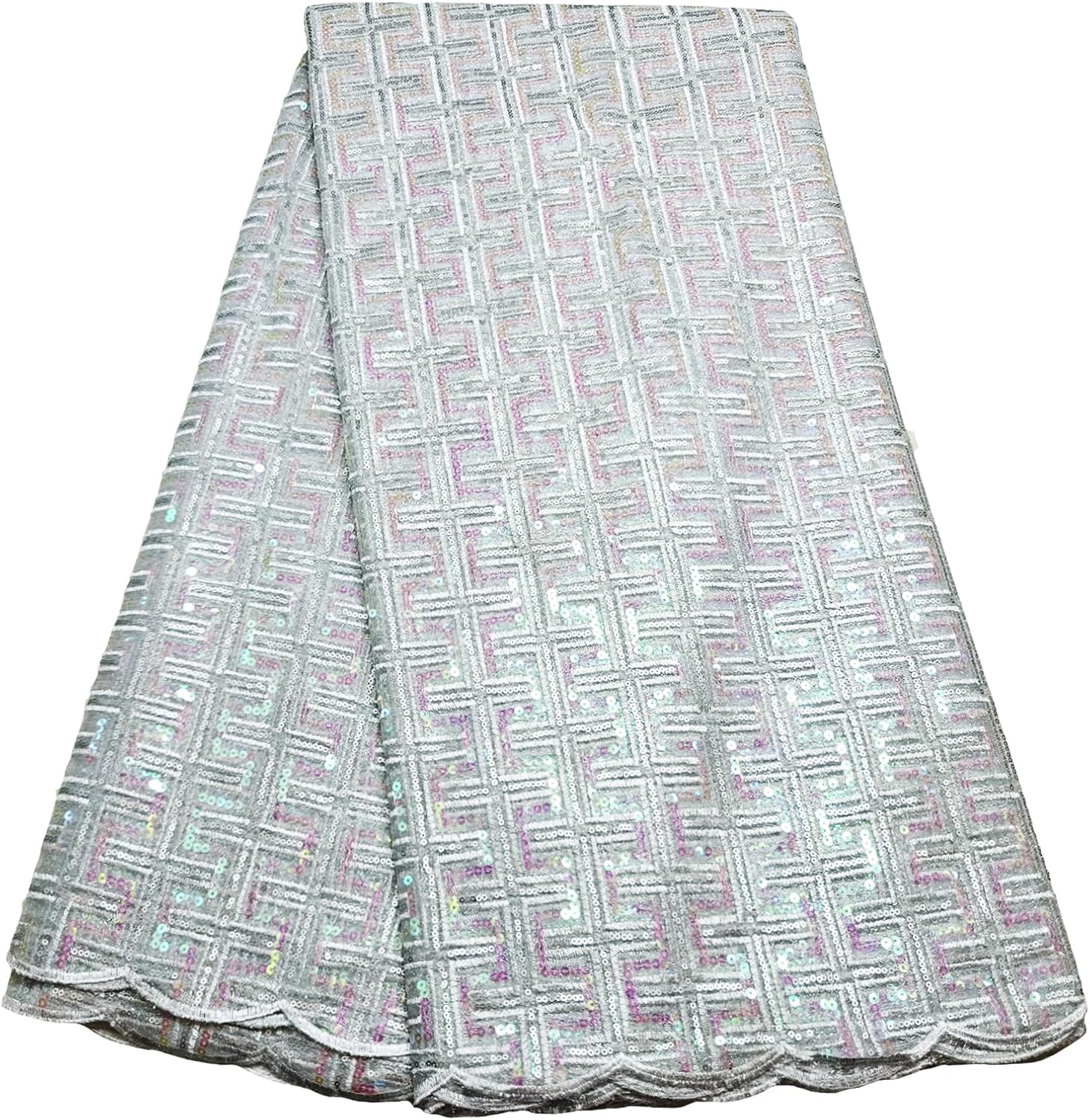 Bestway African Lace Fabric 5 Yards White Sequins Embroidery French Tulle Black Net Nigerian Wedding Party Dress Material White 5 Yards (color may vary as shown in photo)