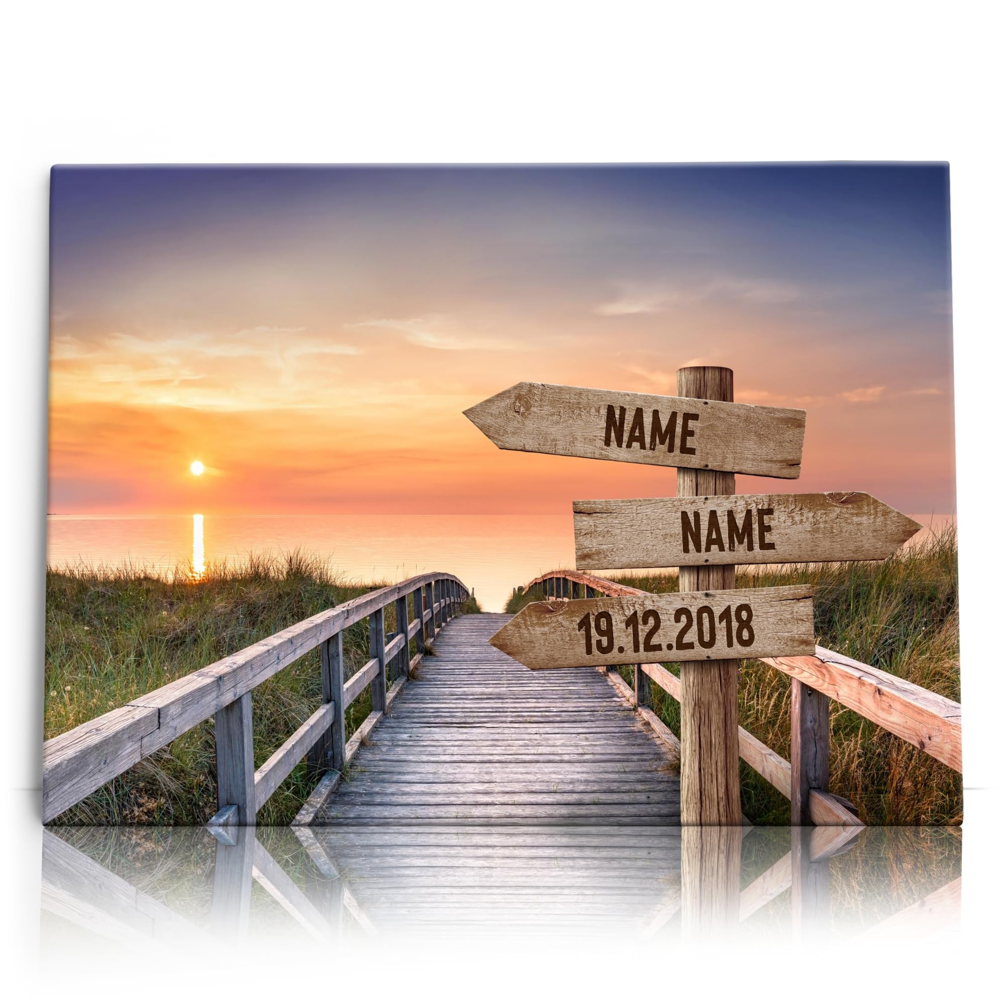 Liebesleinwand Leinwandbild personalisiert | Leinwand gestalten mit Namen und Datum Geschenk für Partner | Romantische Promenade