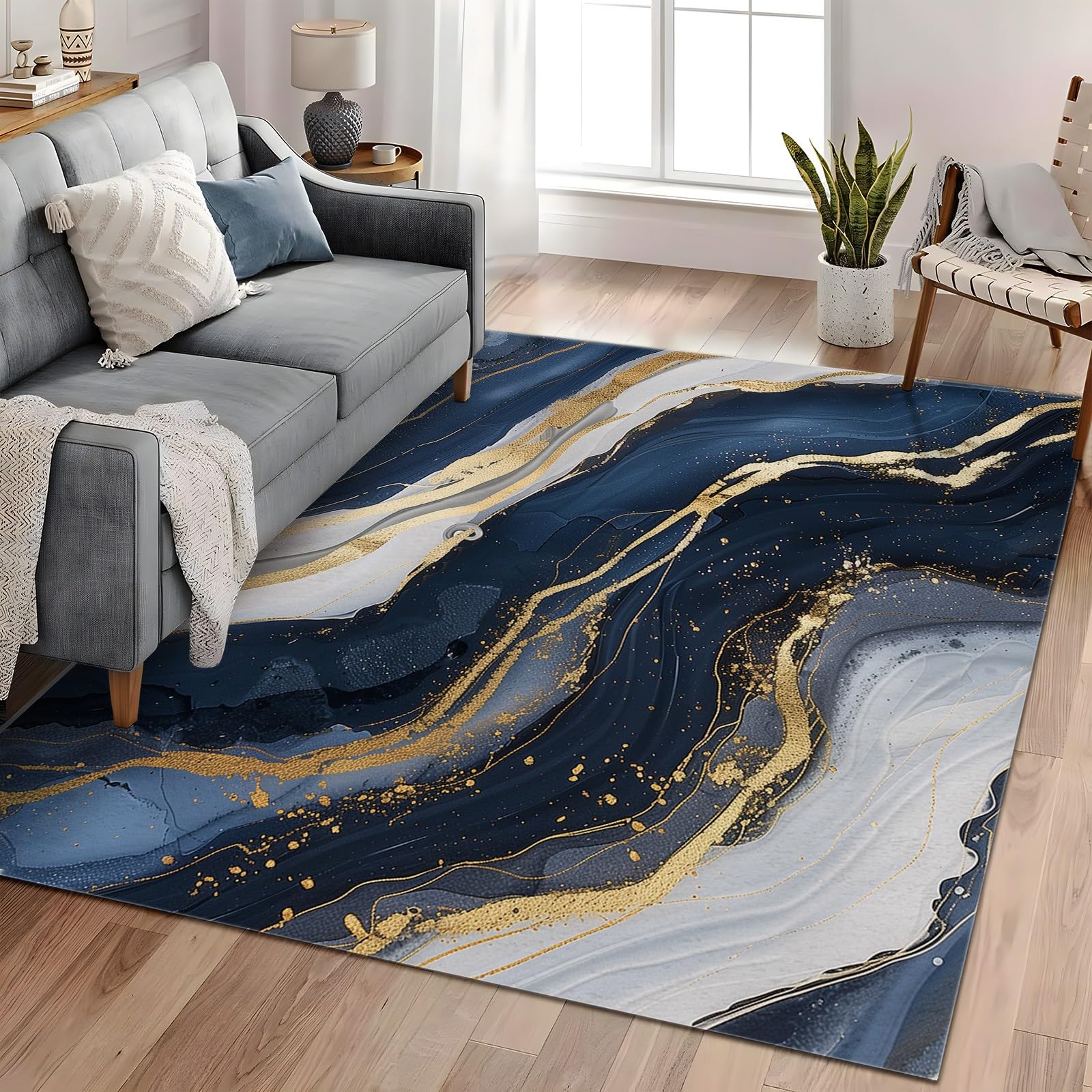 Tapis salle a manger lavable antidérapant marbre bleu pour embellir votre coin repas