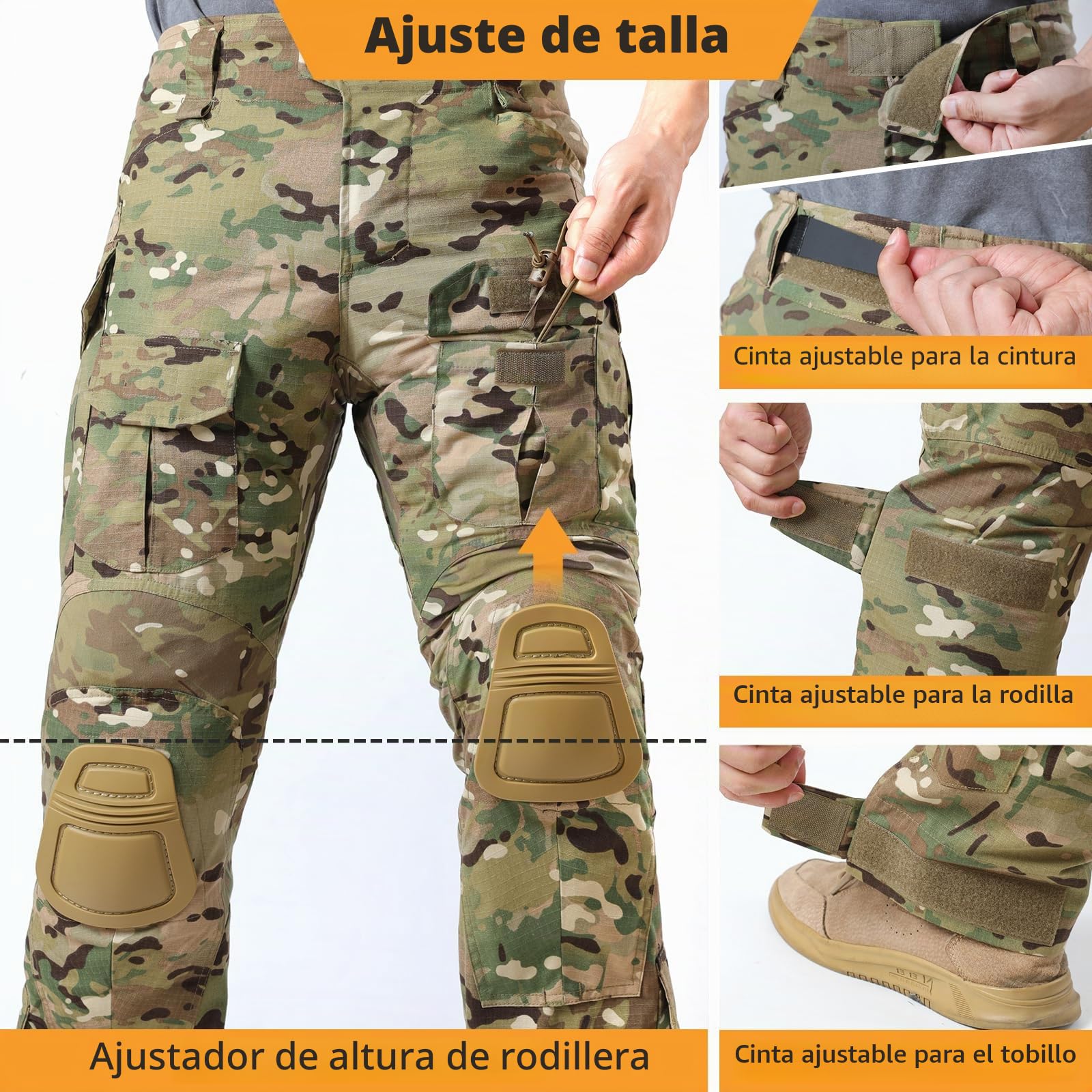 Pantalones de Combate para Hombre con Rodilleras, tácticos, para Exteriores, Camuflaje, Paintball, Camouflaje, 40W x 33L