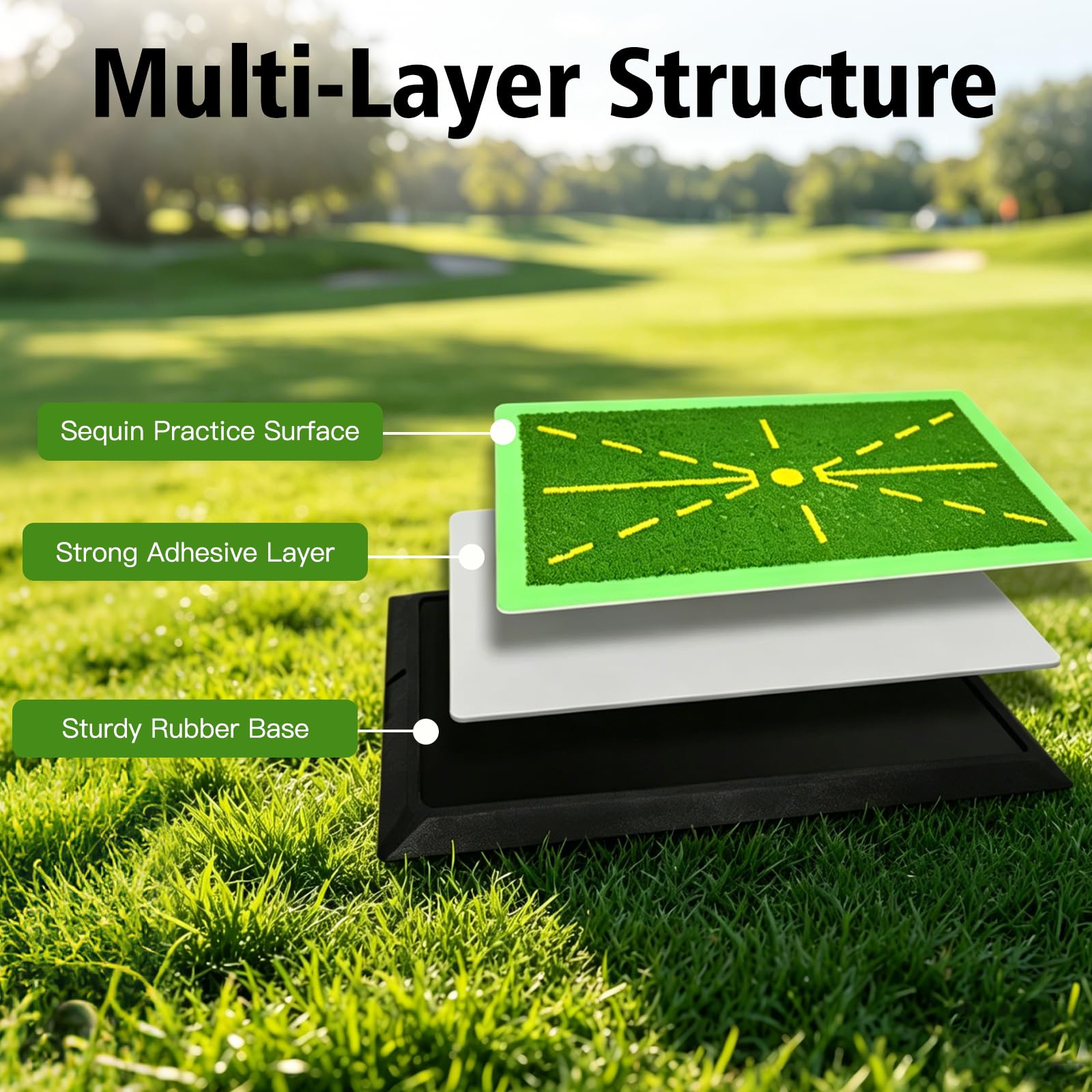 Golf Trainingsmatte, Golf zubehör, Golf-Schwungmatte mit Rutschfester Gummibasis für präzisen Ballkontakt und realistisches Schwung-Feedback, für den Innen- und Außenbereich