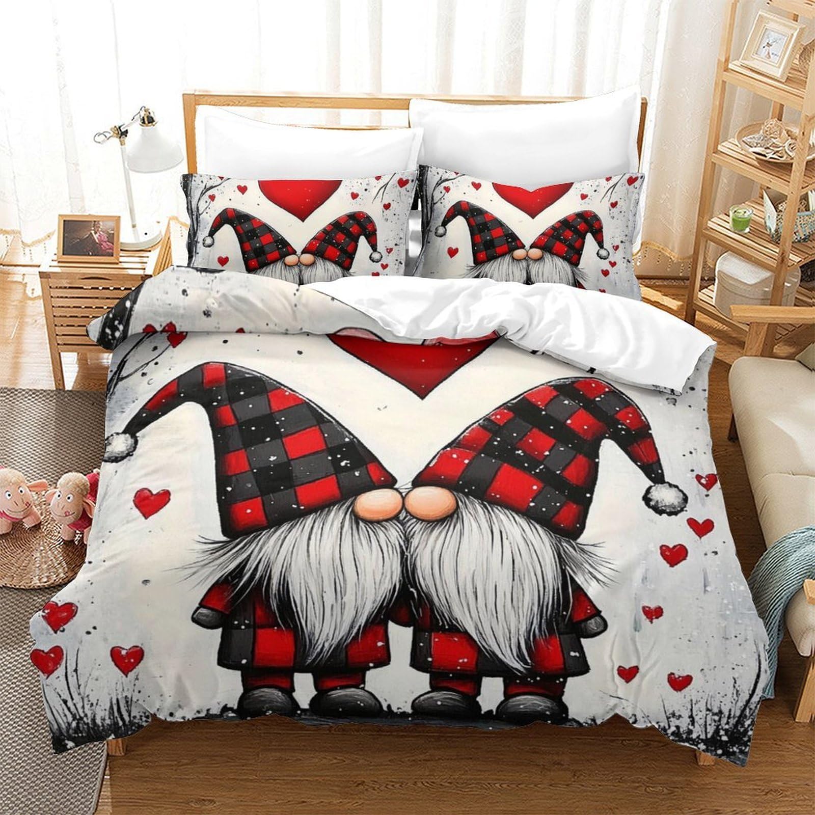 3D Druck Nordische Wichtel Bettbezug Mikrofaser Schlafzimmer Deko Pärchen Motiv Bettwäsche Set Hautfreundlich Atmungsaktiv Geschenk Super King（260x220cm）