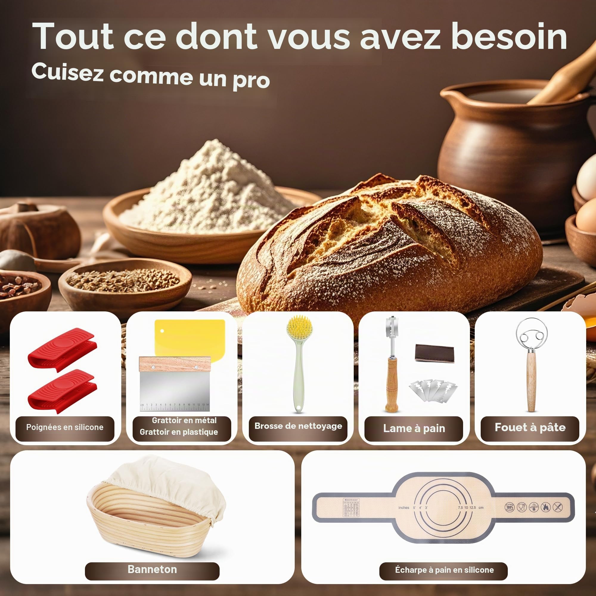 W&H Moule à pain avec couvercle, casserole en fonte avec panier de fermentation, idéal comme moule à pain, moule à pain grillé, moule à pain, accessoire de cuisson à pain