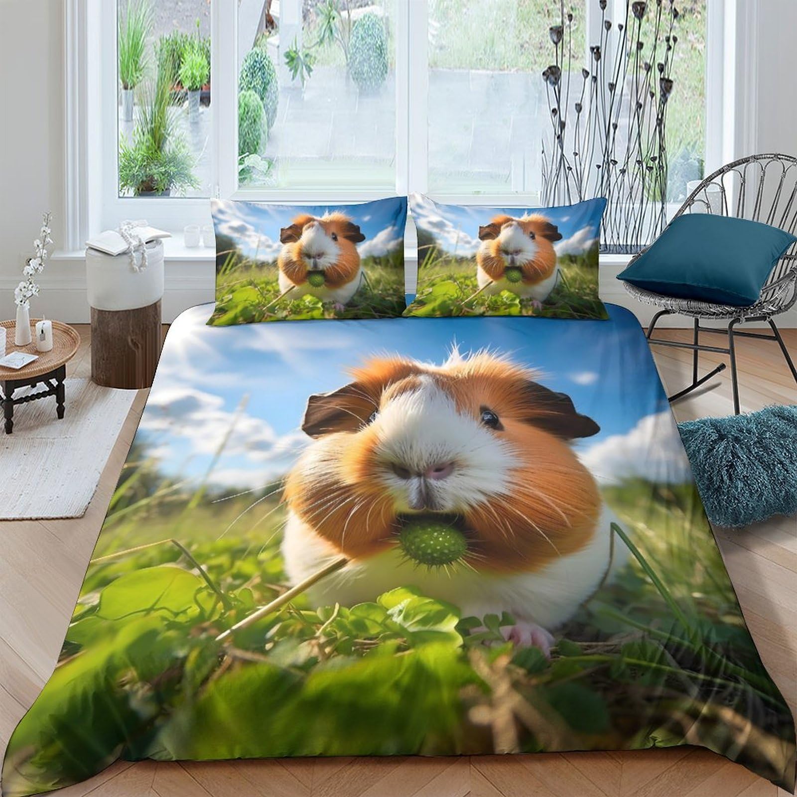 Ctjqhvkz Style-1 3D Printed Guinea Pig Meadow Fitted Sheet Microfiber Soft Animal Bed Cover For Bedroom Guest Room Machine Washable Single（135X200cm）